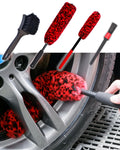 oesee Professional 4 Pack Long Handle Wheel Brush Kit for Cleaning Wheel and Tire- 2X Soft Wheel Cleaning Brush, Detailing Brush and Stiff Tire Brush, Bendable& Durable Wheel Rim Cleaner Brush Set