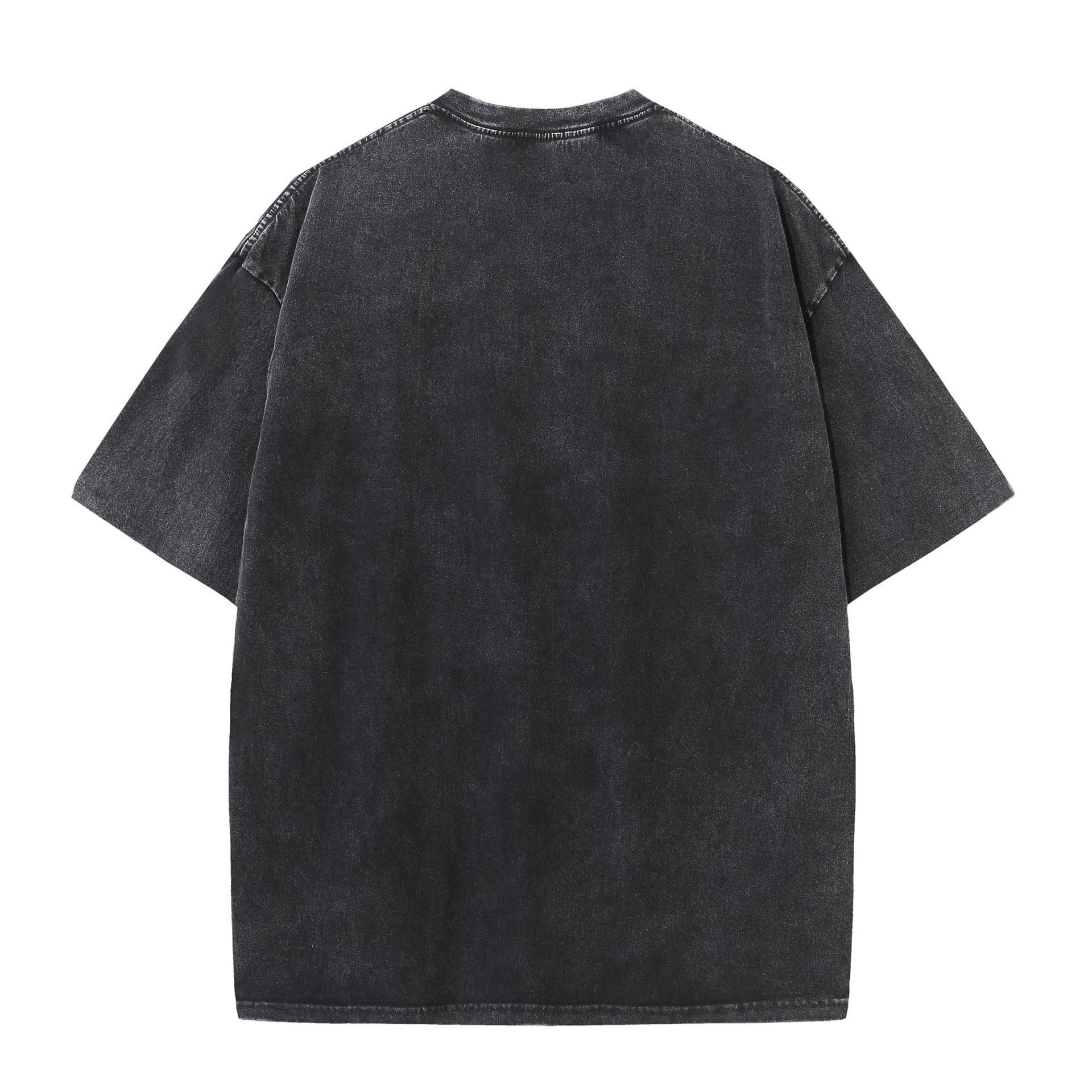 UOUA Mens Graphic Tees Vintage Oversized T-Shirts Casual Acid Wash Cotton Streetwear (S-2XL) Rose-Black