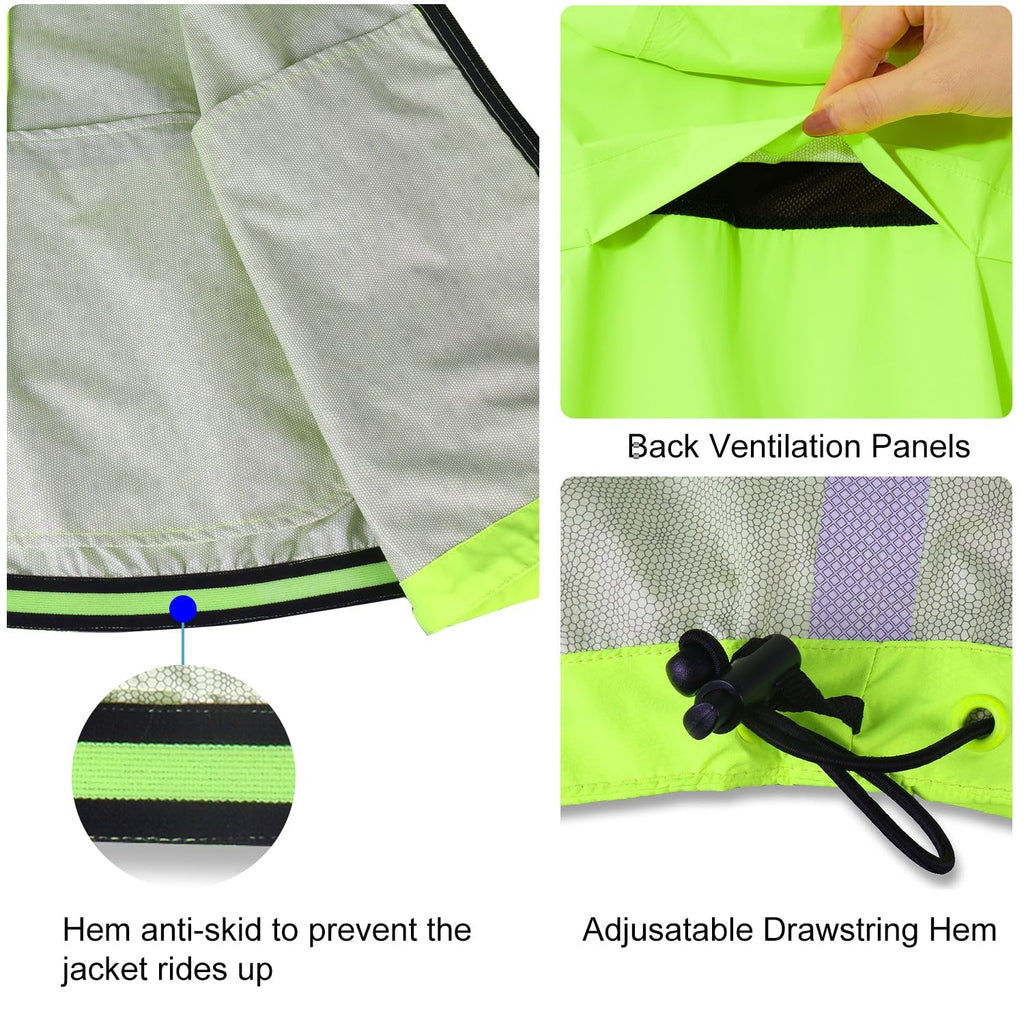 baleaf Mens Rain Jacket Waterproof Raincoat Windbreaker Running Cycling Gear Golf Jackets Hood Lightweight Reflective Yellow L