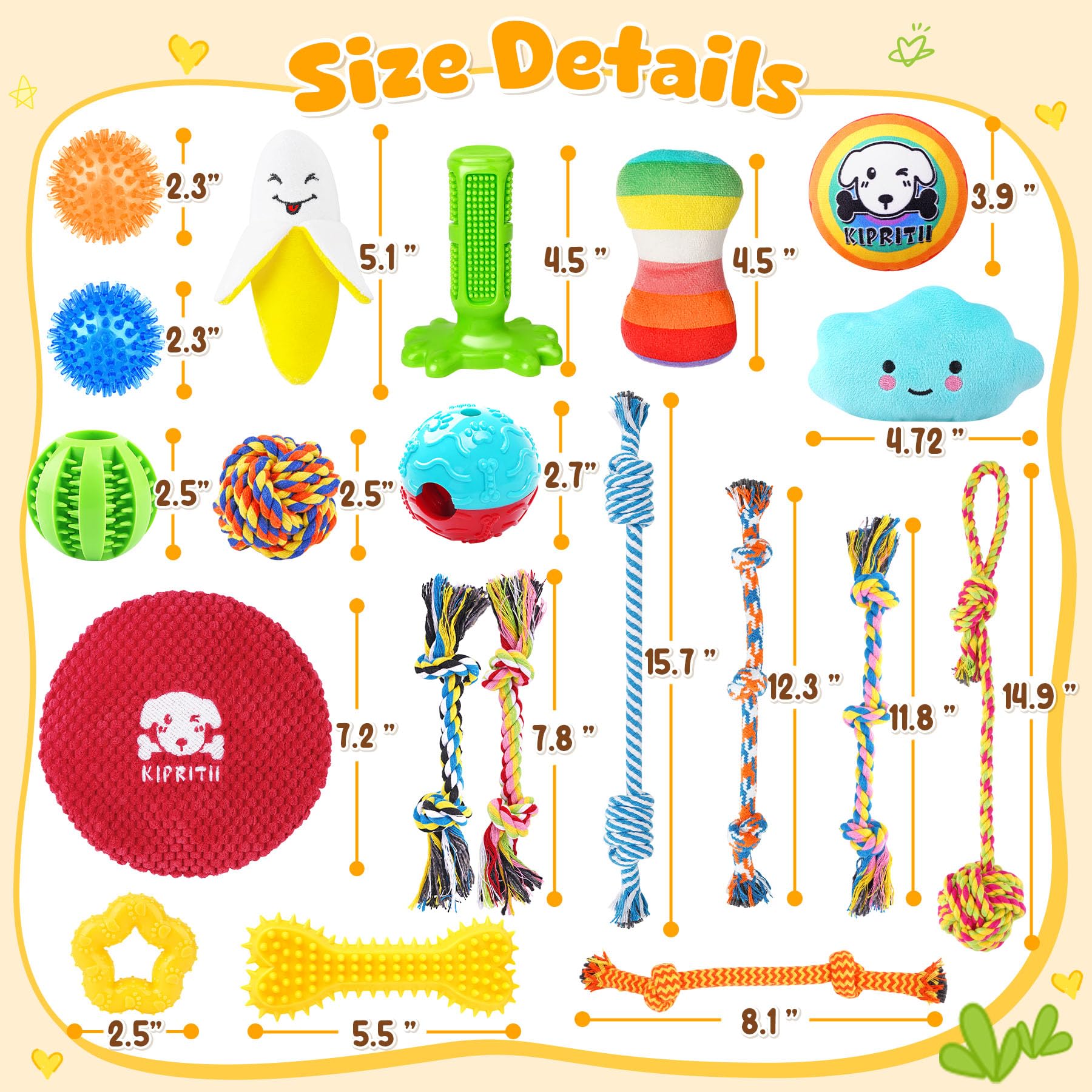 KIPRITII 25 Pack Various Dog Toys Set – Ideal for Teething, Entertainment & Interactive Play, Includes Puppy Toys, Rope Toys, Treat Balls and Squeaky Dog Toys