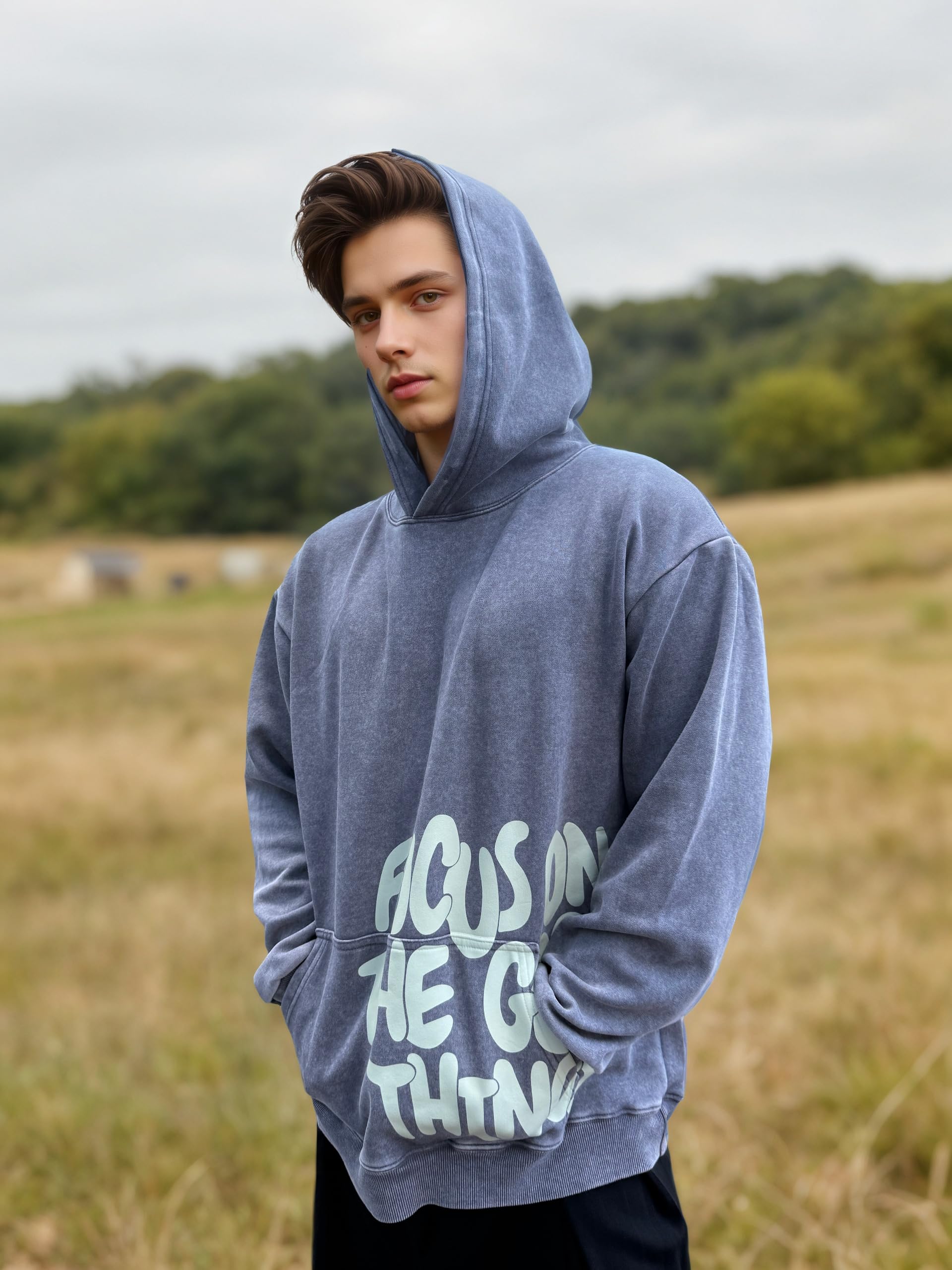 OATSBAS Men's Y2K Letter Print Hoodie Acid Wash Oversize Vintage Hoodies Hip-Hop Baggy Gothic Pullover Sweatshirt (Grey,Medium)