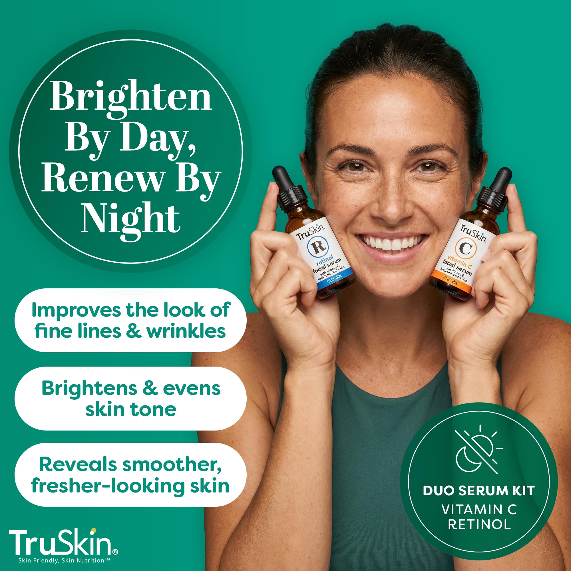 TruSkin Face Serum Duo – Vitamin C Serum & Retinol Serum for Face – AM & PM Anti Aging Skincare Routine – Brightening & Smoothing Facial Serums, 1 fl oz Each