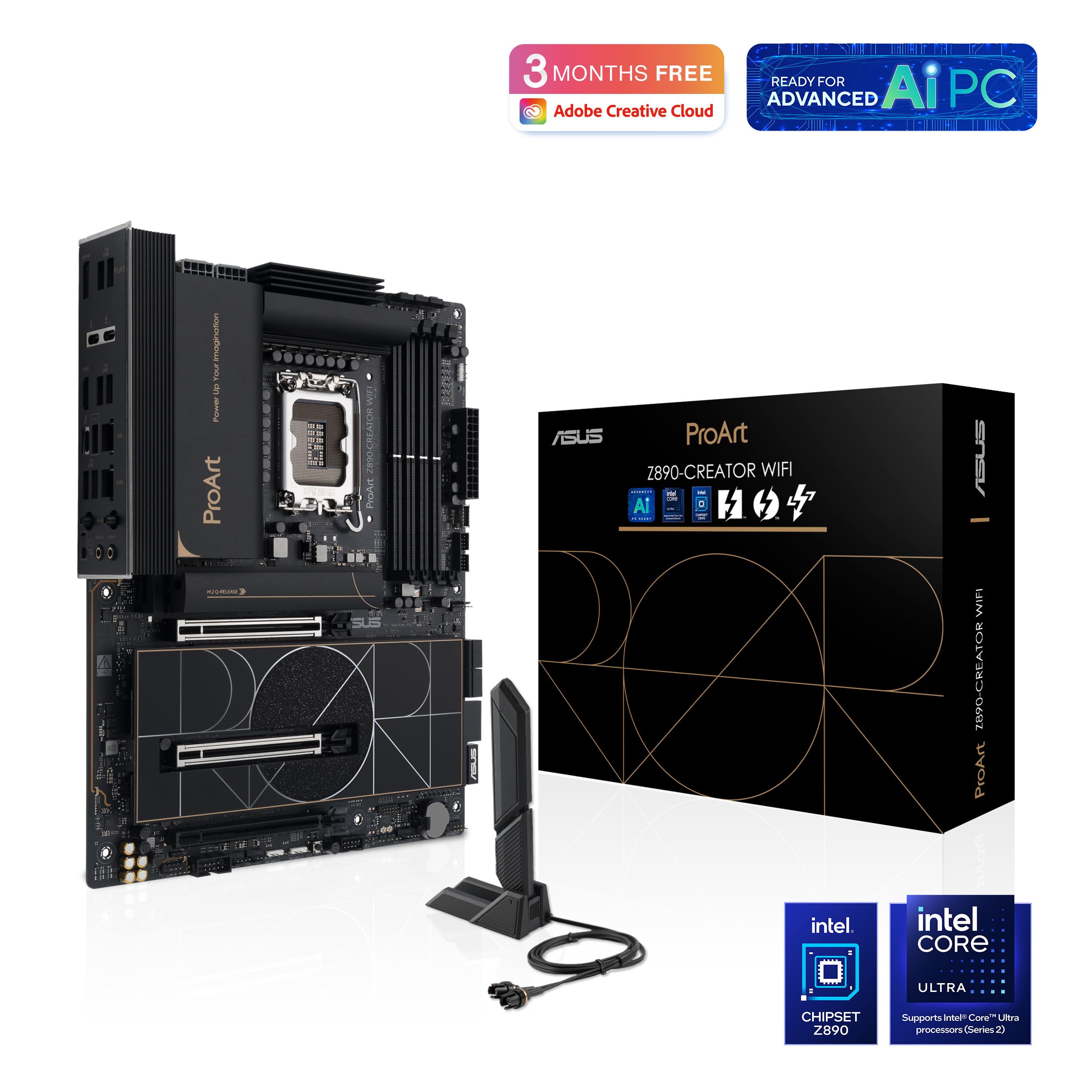 ASUS ProArt Z890-CREATOR WIFI Z890 LGA 1851 ATX Motherboard, Intel® Core™ Ultra Processor Series 2 Ready, 16+2+1+2 stages, PCIe® 5.0, DDR5, Thunderbolt™ 5 Type-C®, 10+2.5 Gb LAN, WiFi 7, 5x M.2, AI OC