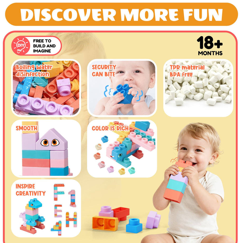 ZZXYPX 45pcs Soft Building Blocks for Toddlers - BPA-Free STEM Educational Toys Ages 18+ Months, Safe Preschool Learning Blocks for Creativity and Motor Skills Development