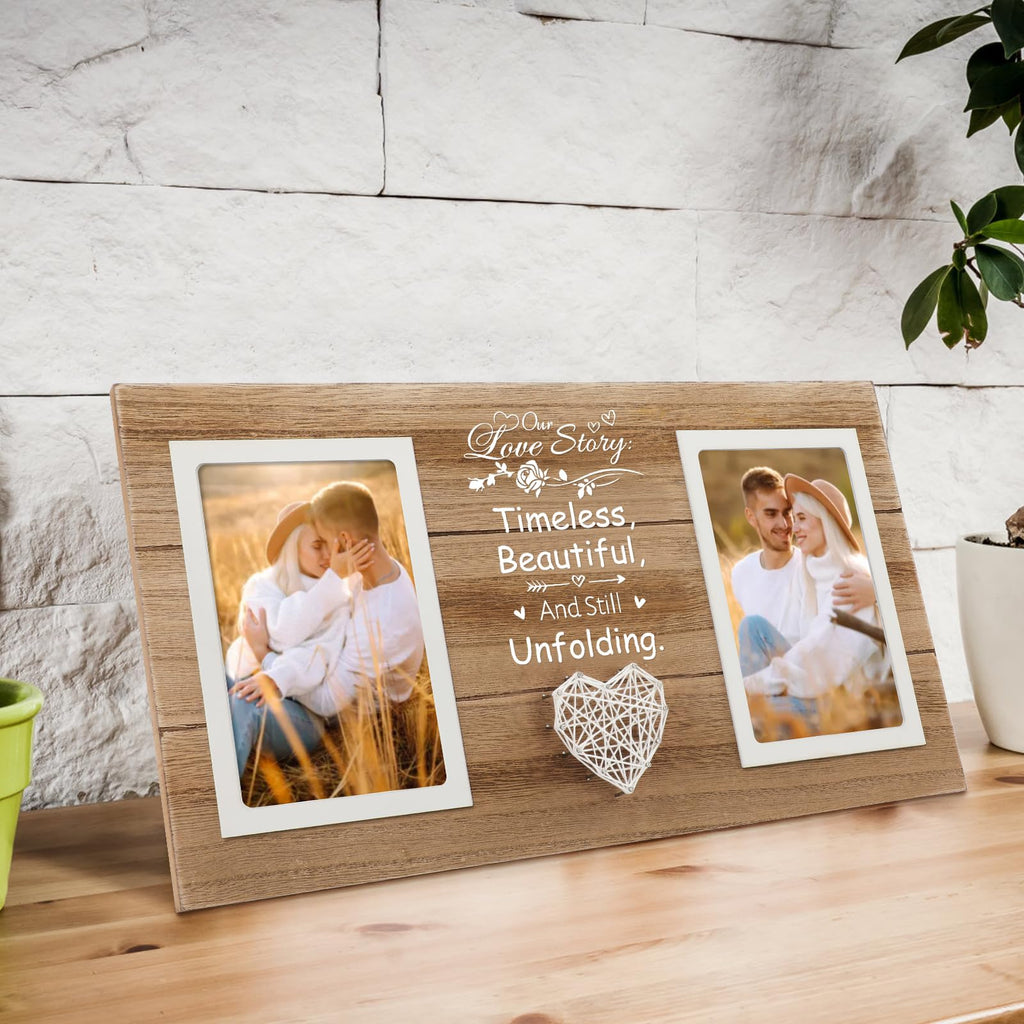 SOUHONEY Personalized Wedding Gifts for Couples 2026, Picture Frame Gifts for Engagement Wedding Anniversary - Wooden Double Picture Frames 4x6 - Couples Newlyweds Picture Frame (Love Story)