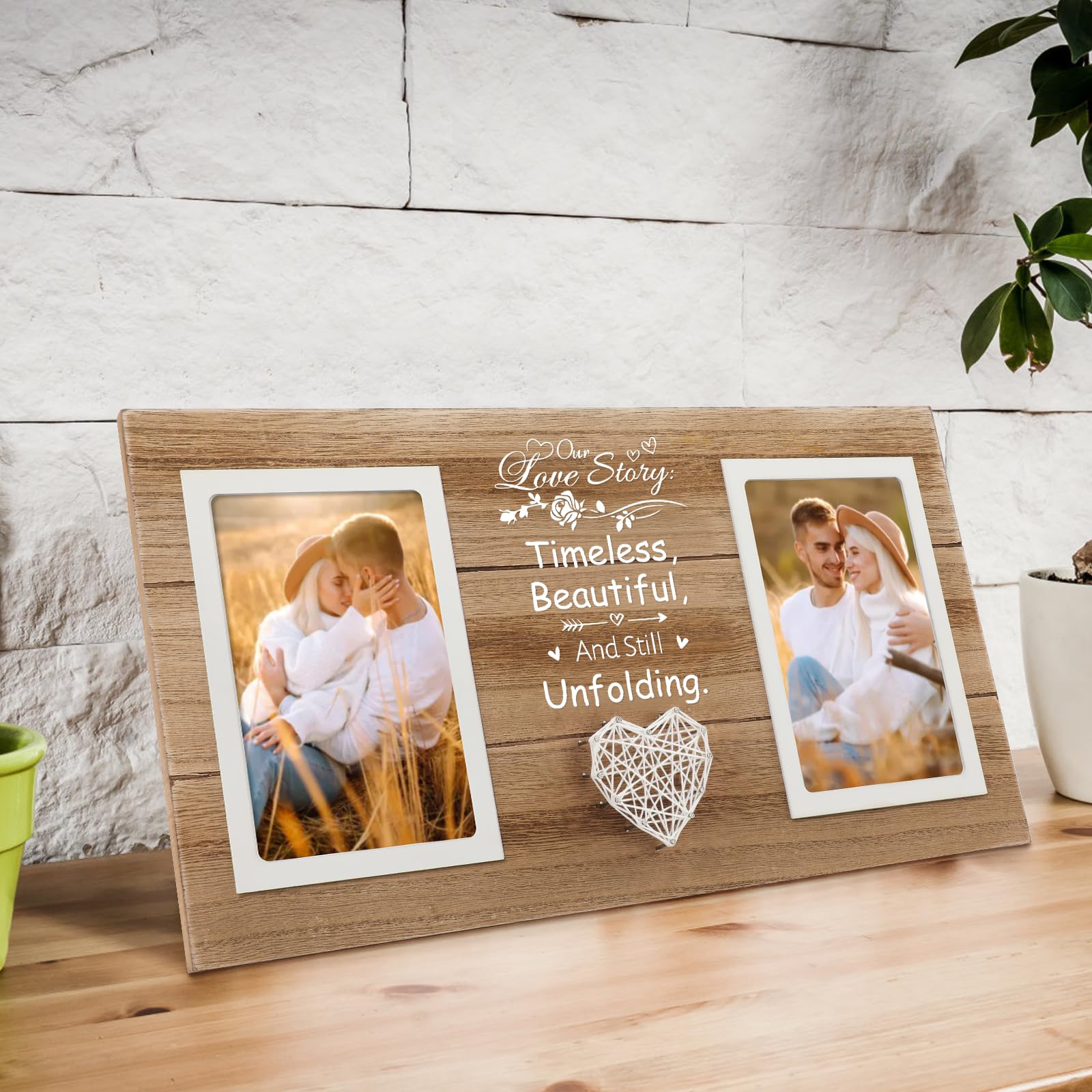 SOUHONEY Personalized Wedding Gifts for Couples 2026, Picture Frame Gifts for Engagement Wedding Anniversary - Wooden Double Picture Frames 4x6 - Couples Newlyweds Picture Frame (Love Story)