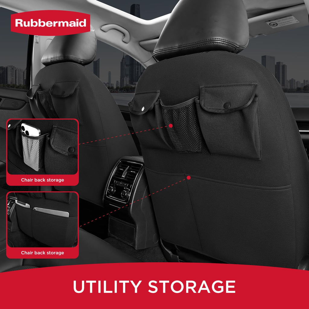 Rubbermaid Leather Mesh Car Seat Covers, Breathable Air Mesh Front Seat Cover, Universal Fit Slip-on Design, Airbag Compatible, Automotive Seat Protector for Most Cars, SUVs, Trucks, Vans-Black