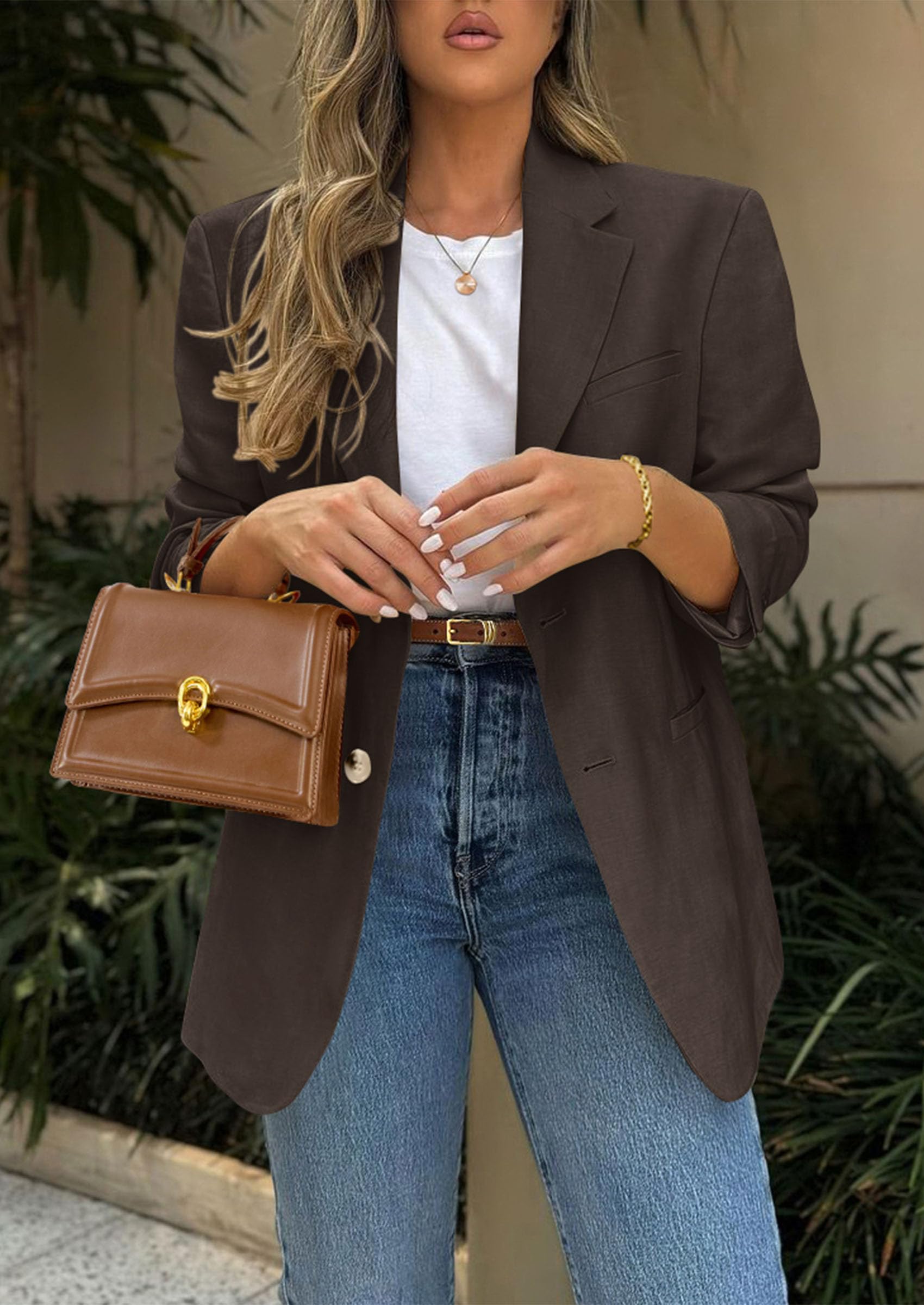 PRETTYGARDEN 2026 Blazers for Women Business Casual Long Sleeve Lapel Open Front Suit Jacket Work Blazer with Pockets (Coffee,Large)