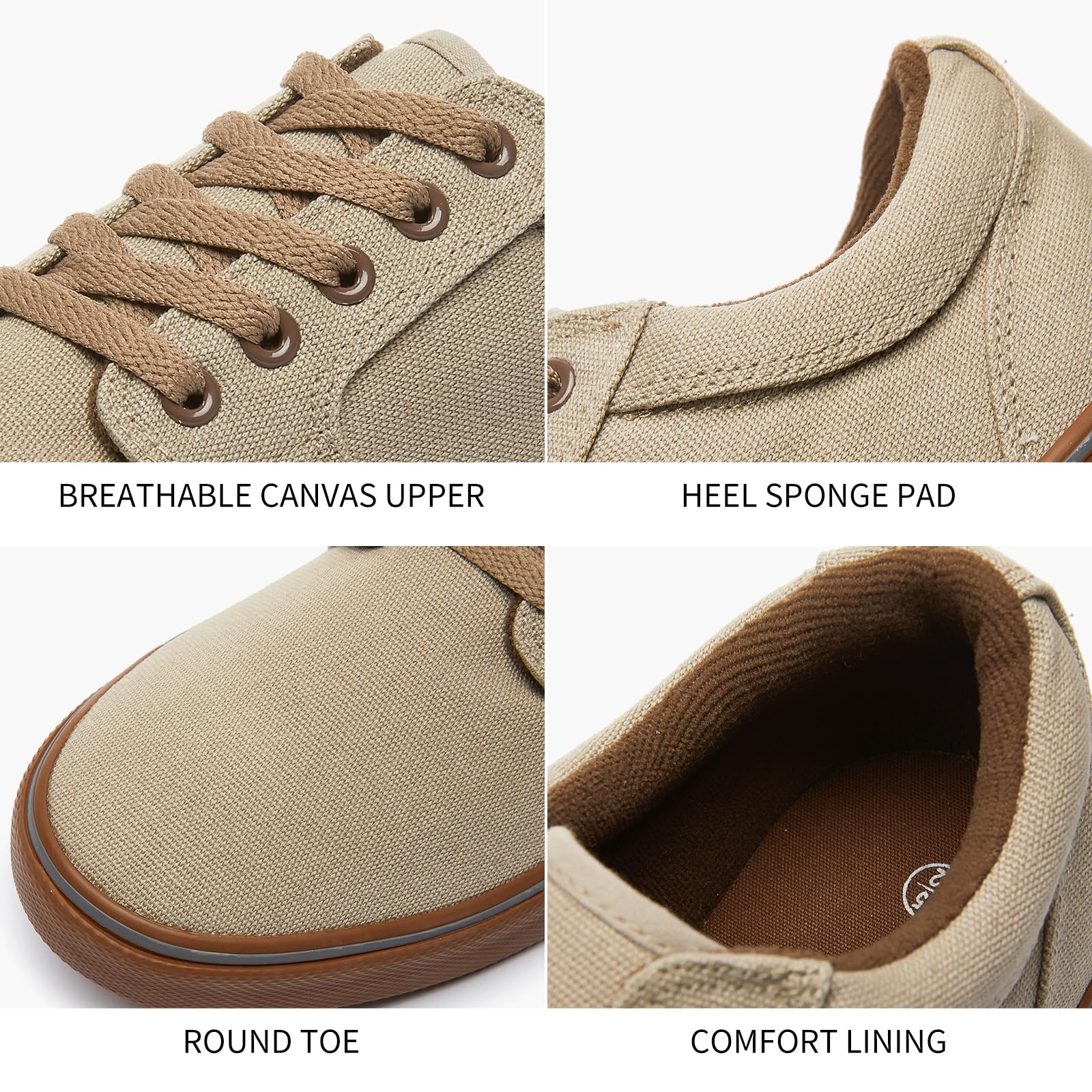 BENPAO Mens White Casual Shoes All Black Fashion Sneakers for Men Low Top Lace Up Canvas Shoes(Mocha Brown,us11)