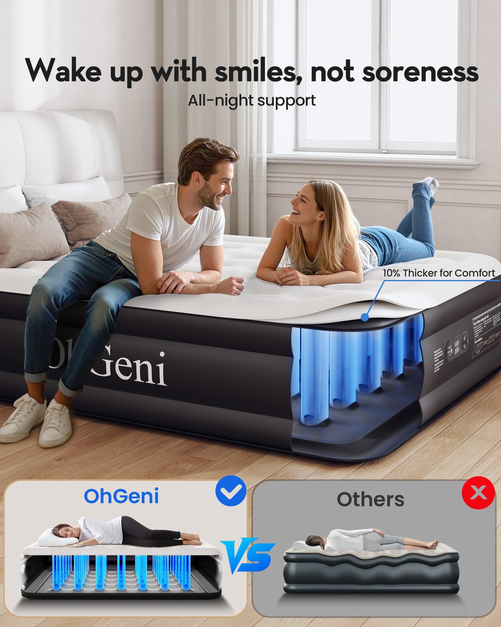 OhGeni Queen Air Mattress with Built in Pump, Inflatable Mattress Blow Up Mattress 18 Raised Comfort,Upgraded Surface Portable Bed, Air Bed for Home, Guest, Camping, Colchone Inflable, 650 lbs