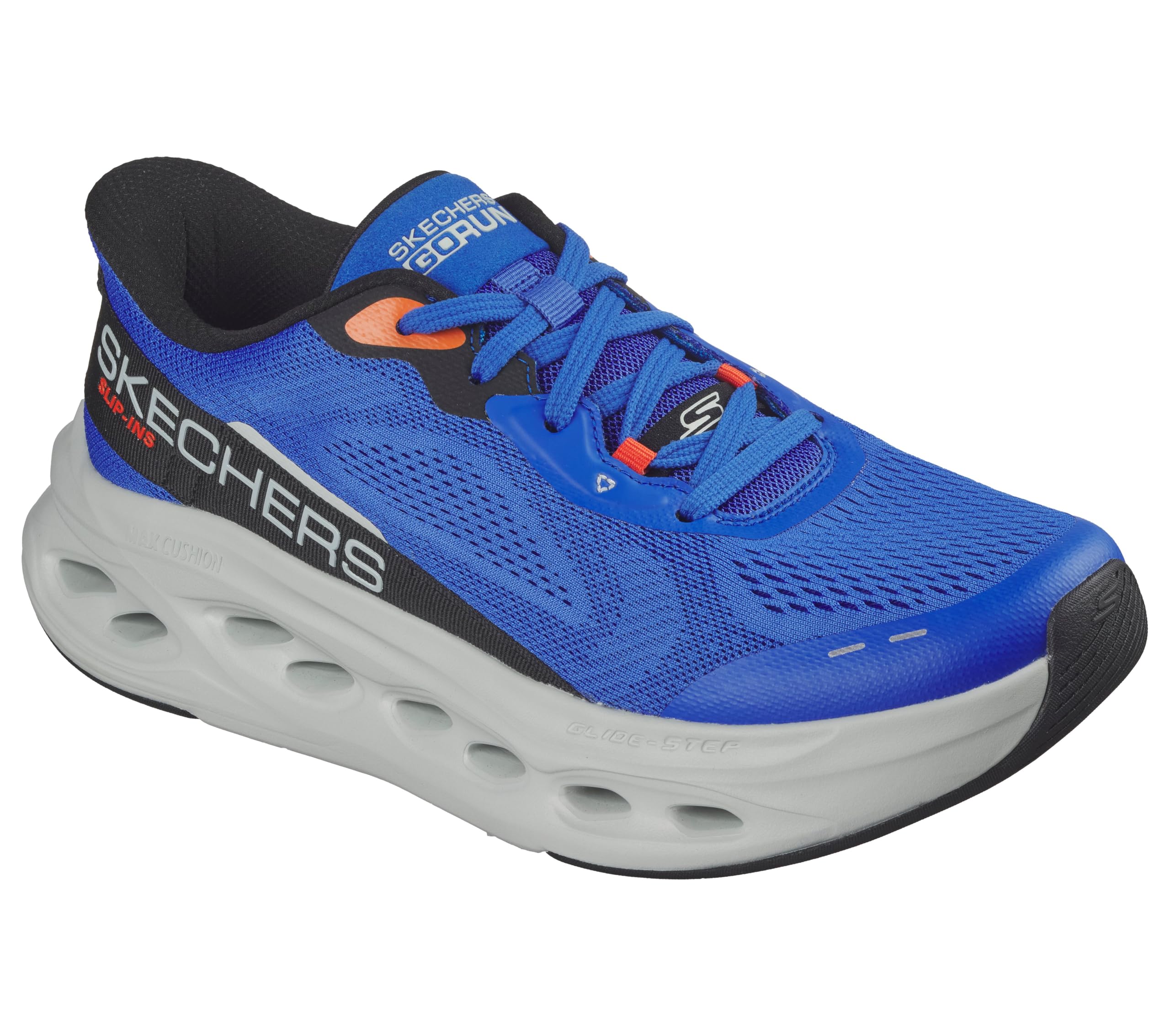 Skechers Men's Max Cushioning Glide Step Advert Hands Free Slip-Ins Sneaker, Blue/Orange, 11.5
