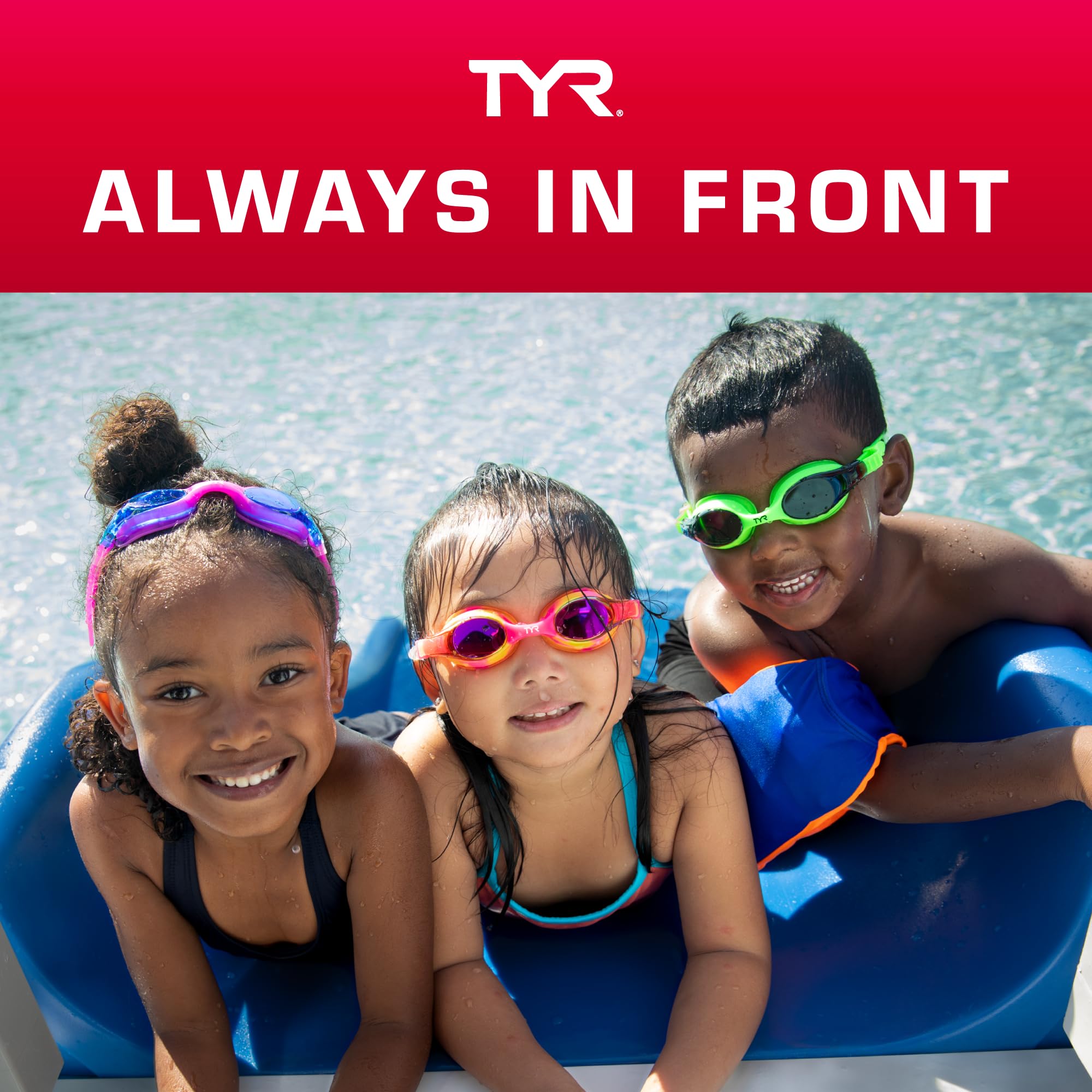 TYR Swimple Tie-Dye Kids' Swim Goggles - Non-Mirrored Swimming Goggles for Competitive Training and Recreation - Anti-Fog, UVA/UVB Protection, Watertight Seal - Blue/Green