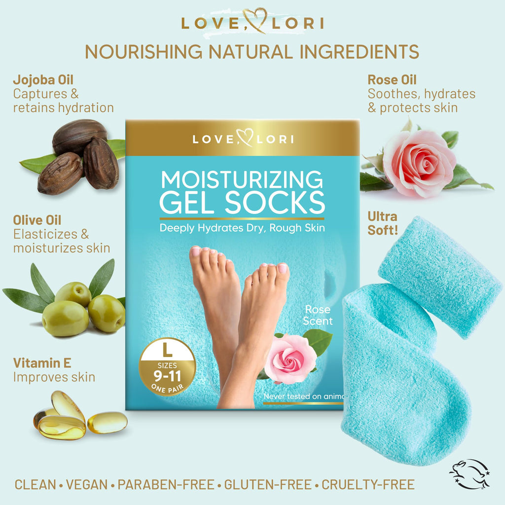 Moisturizing Socks (Size 9-11) Gel Silicone Aloe Socks Spa Gifts for Women - Infused with Vitamin E & JoJoba Oil - Self Care Gifts for Women