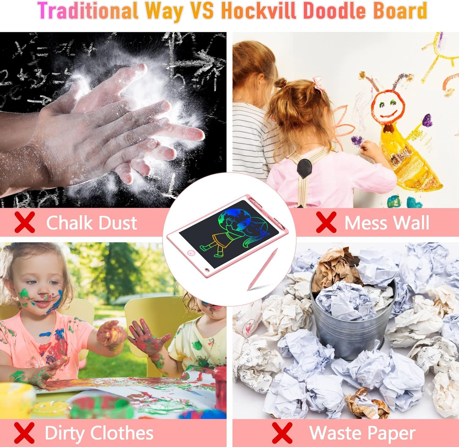 Hockvill LCD Writing Tablet for Kids 8.8 Inch, Toys for Girls Boys Drawing Pad for 3 4 5 6 7 Year Old Kids Toys, Children Gift Easter Basket Stuffer for Kids Toddler Doodle Board Travel Essentials