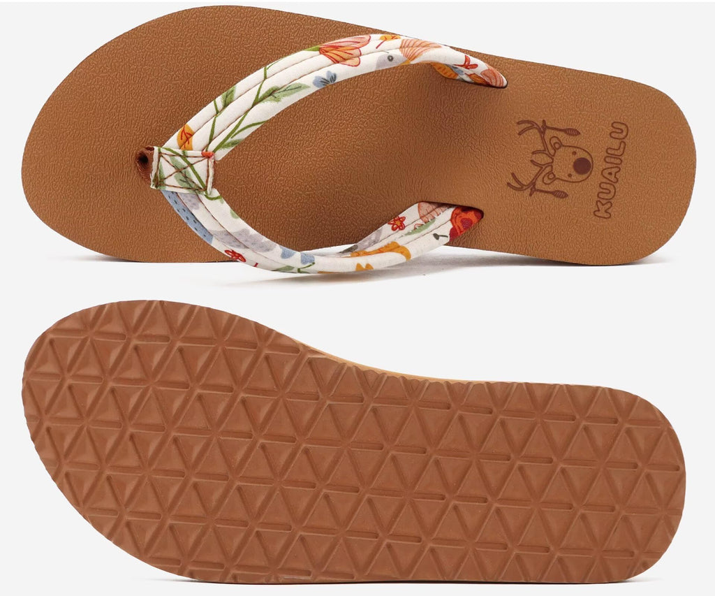 KuaiLu Womens Yoga Mat Flip Flops Comfortable Arch Support Ladies Summer Beach Pool Cushion Walking Thong Sandals Orthotic Slip on Outdoor Slides Travel Essentials Outfits Slippers Shoes Beige Size 8