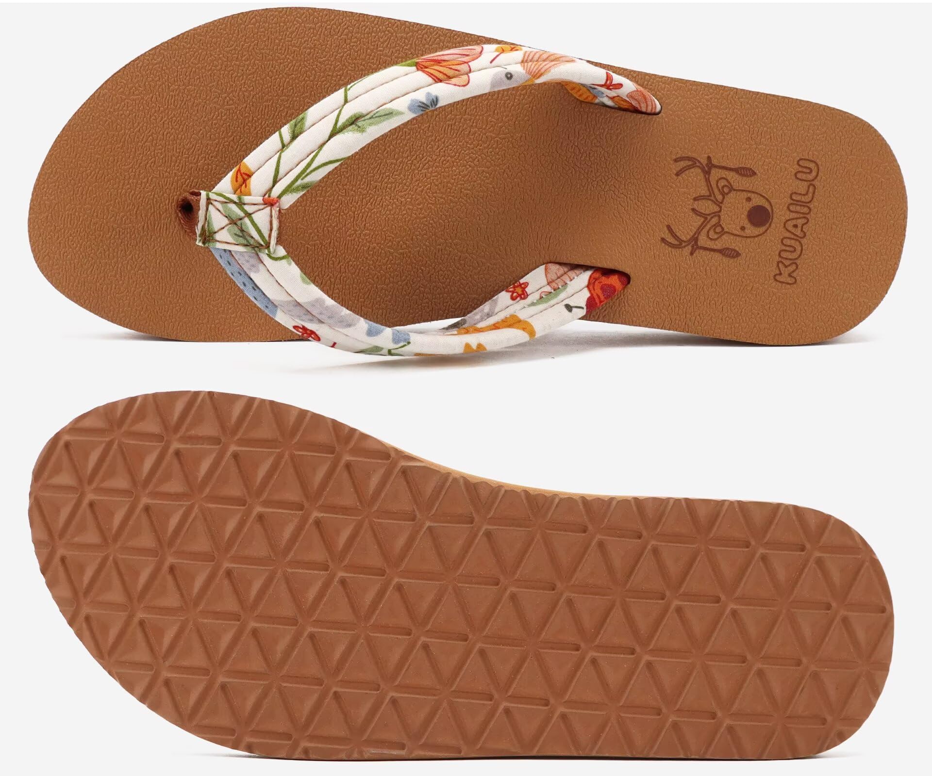 KuaiLu Womens Yoga Mat Flip Flops Comfortable Arch Support Ladies Summer Beach Pool Cushion Walking Thong Sandals Orthotic Slip on Outdoor Slides Travel Essentials Outfits Slippers Shoes Beige Size 8