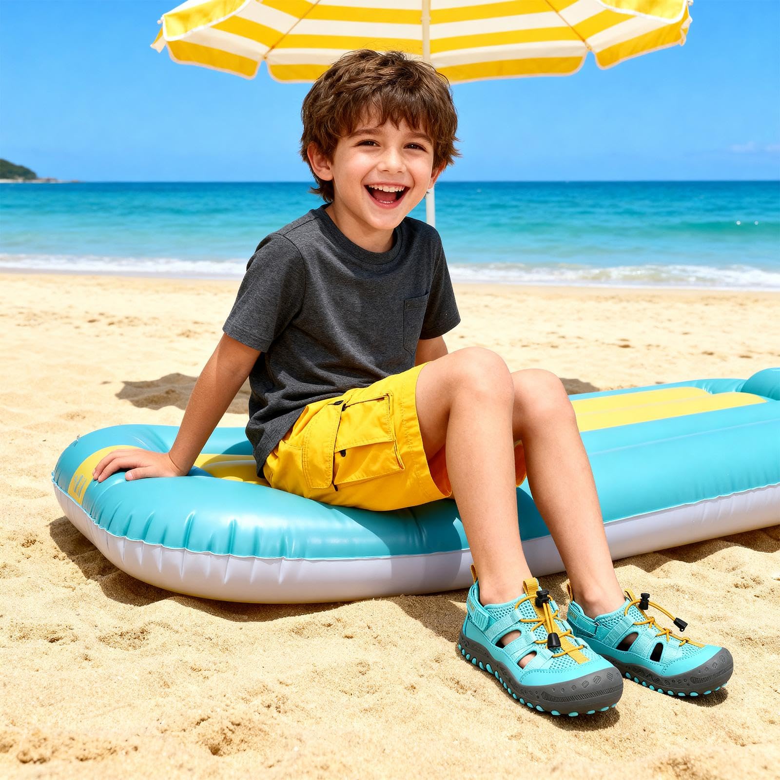 Mishansha Kids Outdoor Sport Sandals Closed Toe Adjustable Boys Girls Hiking Sandals Non-Slip Quick-Dry Water Sandal for Toddler Size 7.5 Cerulean Blue