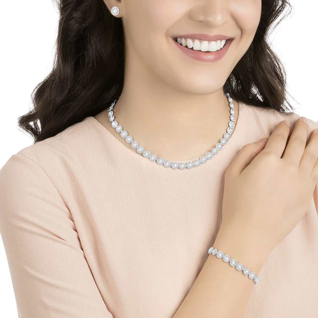 Swarovski Crystal Authentic Angelic All Around Set of Necklace, Bracelet and Earrings, White, Rhodium Finish- Women's Hypoallergenic Sparkling Jewelries - Nickel Free Crystal Jewelry Collection