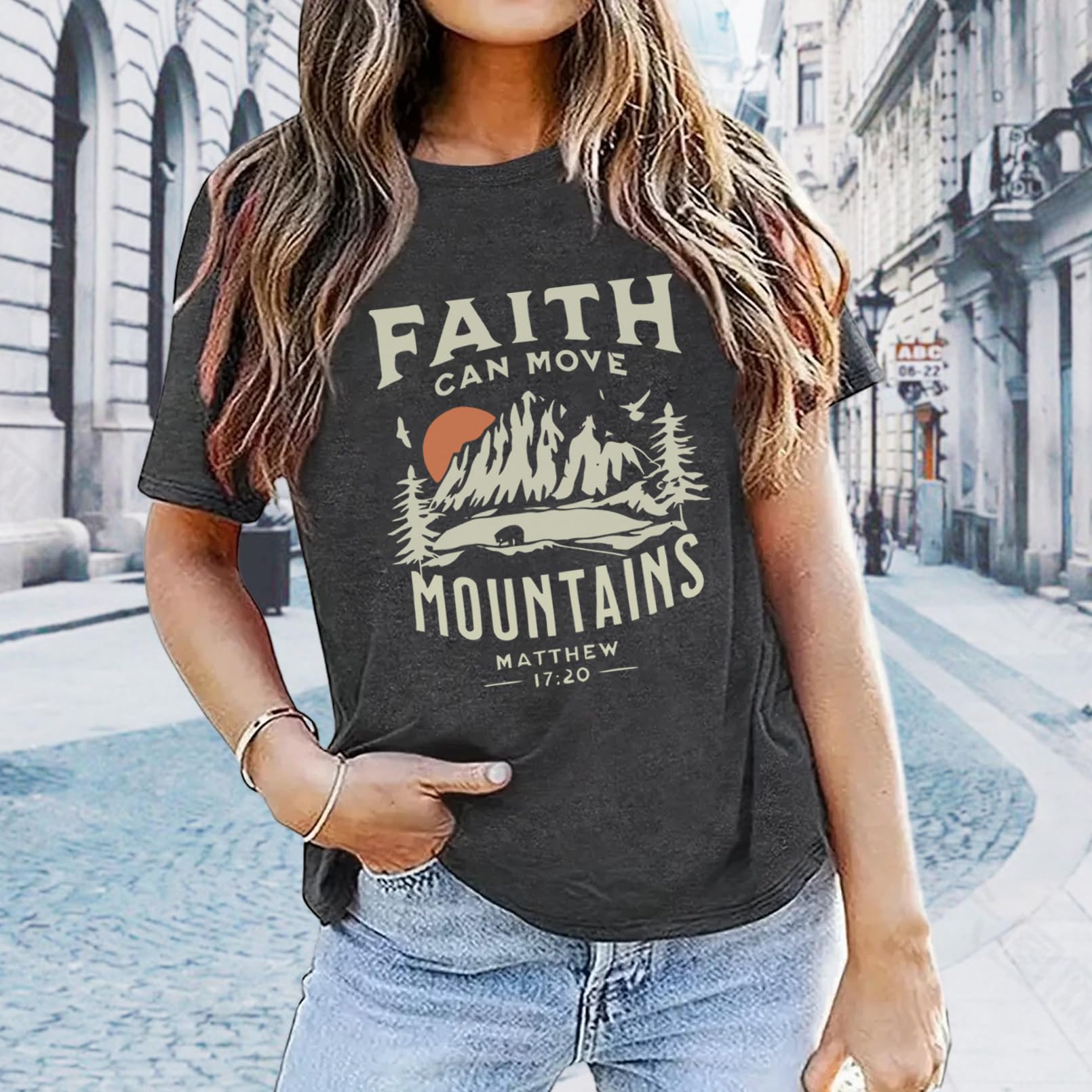 BLACKOO Women Graphic T-Shirts Cute Tees Summer Causal Tops Dark Grey X-Large