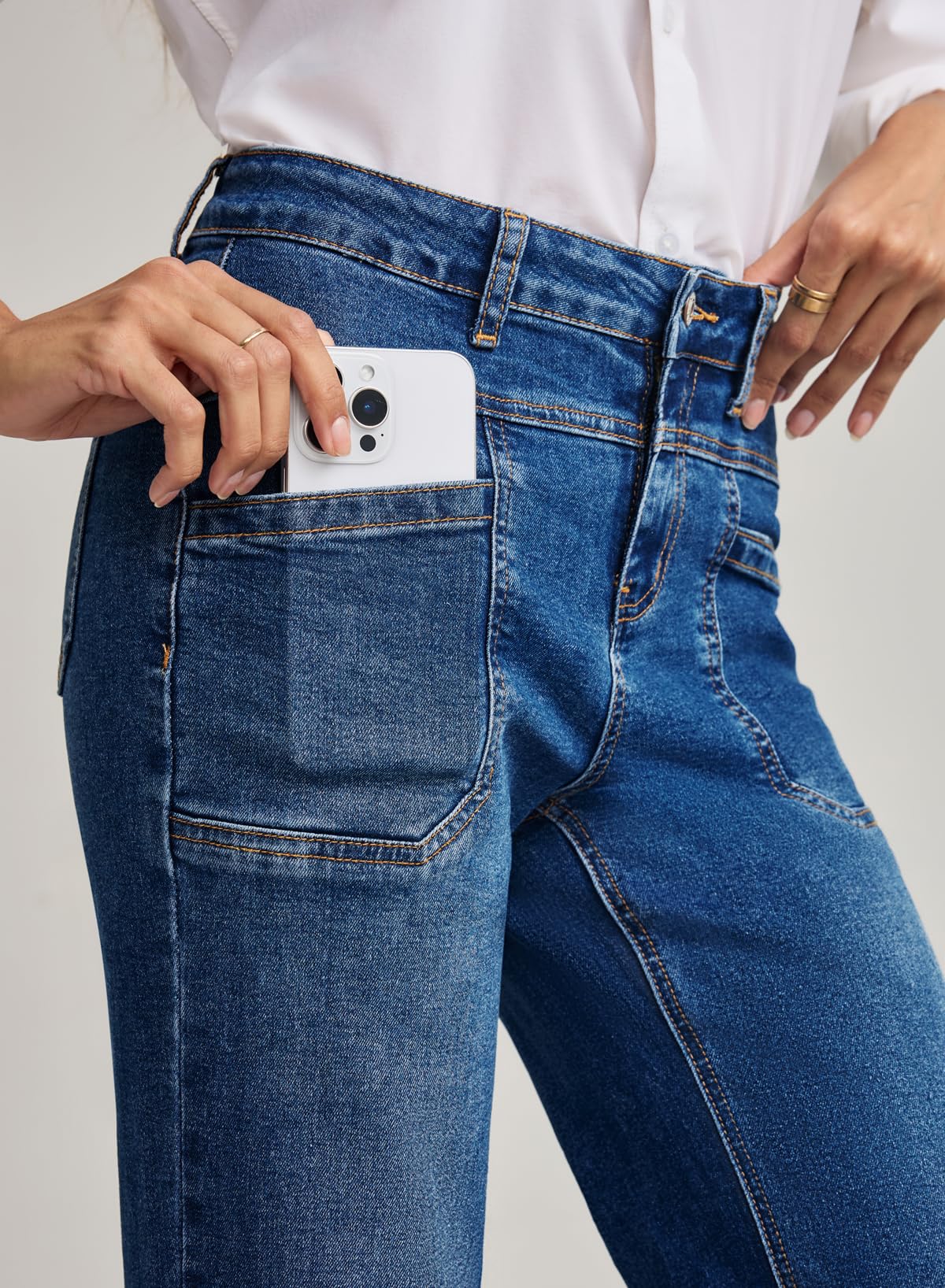 EVALESS Wide Leg Jeans for Woman Trendy High Waisted Stretchy Straight Bootcut Jeans Petite Womens Control Tummy Casual Baggy Denim Pants with Pocket 2026 Outfits Navy Blue Size 4