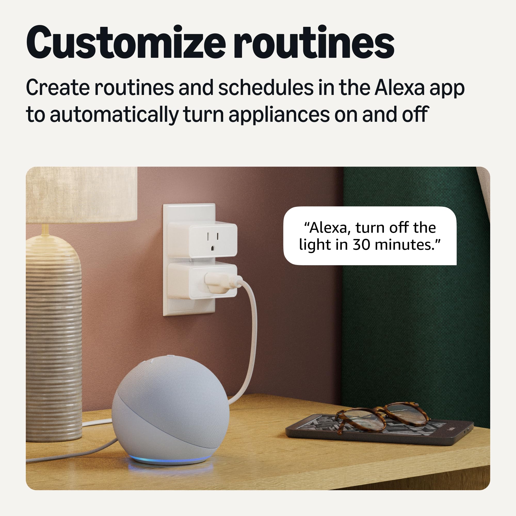 Amazon Basics Smart Plug, Works with Alexa Only, 2.4 GHz Wi-Fi, No Hub Required, 2 Pack, White