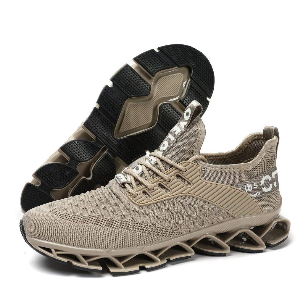 Chopben Men's Running Shoes Blade Non Slip Fashion Sneakers Breathable Mesh Soft Sole Casual Athletic Lightweight Walking Shoes Beige 6.5