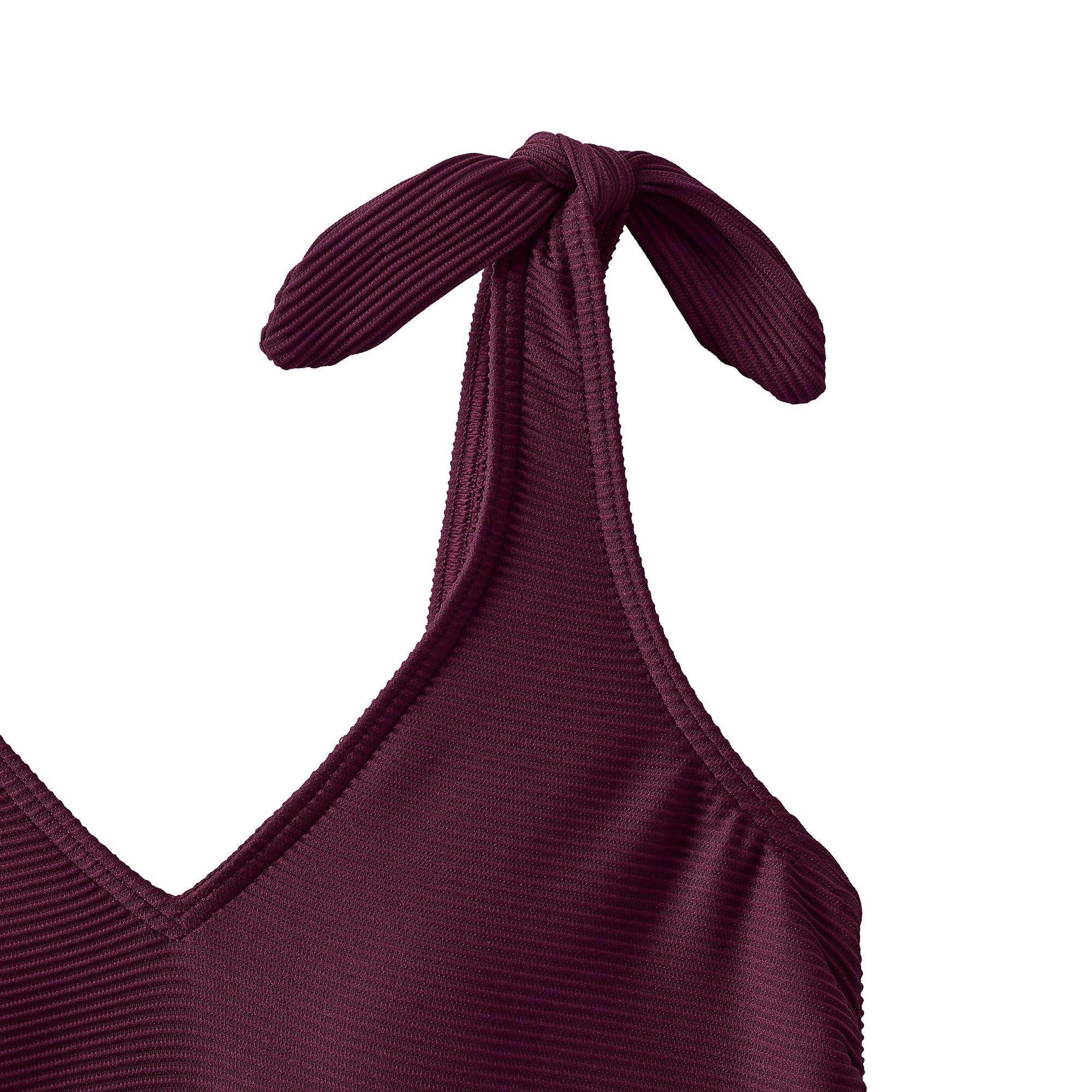 Lands' End Women's Tie Shoulder Ribbed Flutter Tankini Top 2 Dark Wine Ottoman
