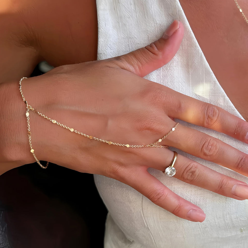 3PCS 14K Gold-Plated Hand Chain Bracelets for Women, Stack Bracelets Set Adjustable, Dainty Ring Bracelet Hand Chain