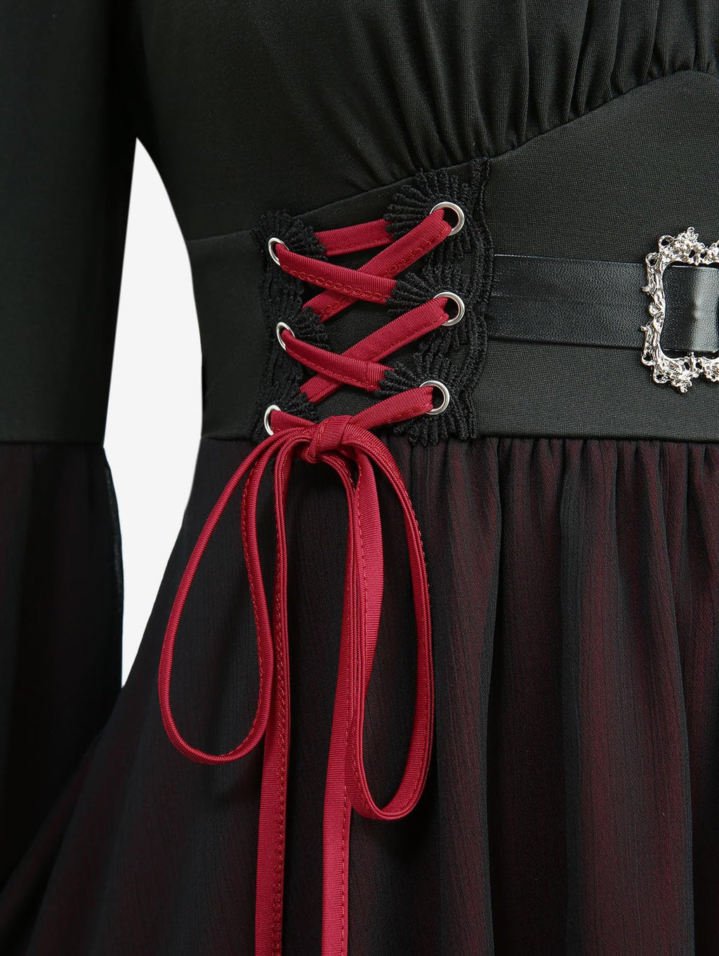 ROSE GAL Plus Size Women Gothic Halloween Costume Two Tone Lace-up Layered Handkerchief Hem Bell Sleeve Goth Top(Black/2X)