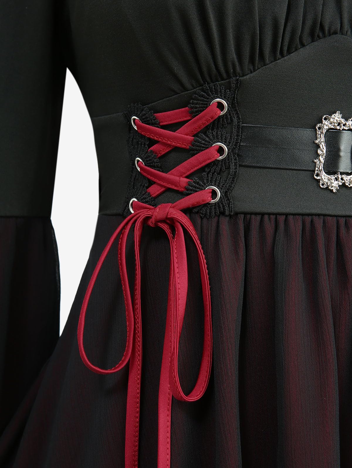 ROSE GAL Plus Size Women Gothic Halloween Costume Two Tone Lace-up Layered Handkerchief Hem Bell Sleeve Goth Top(Black/2X)