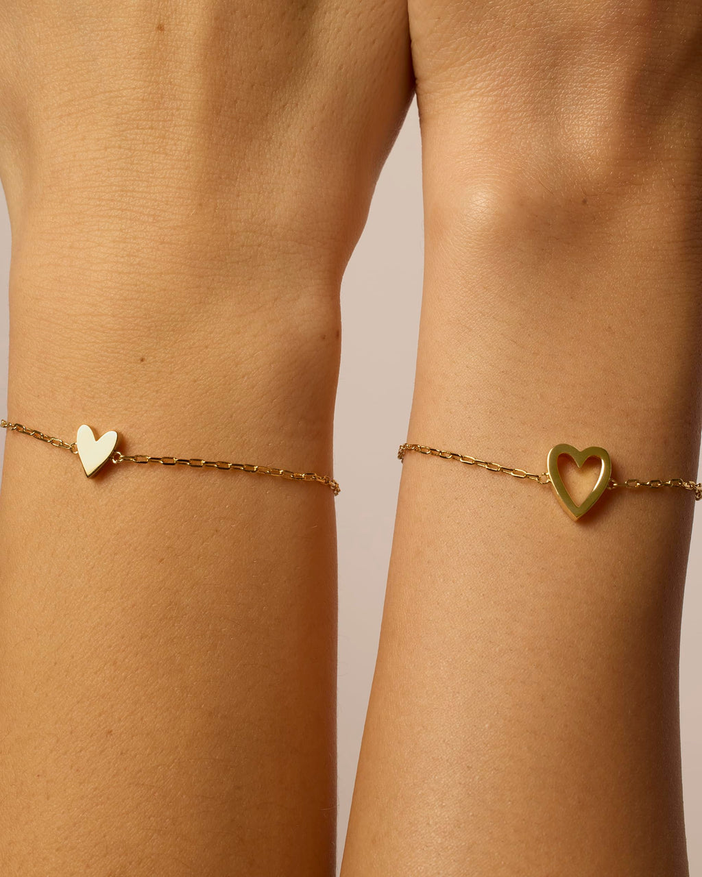 PAVOI 14K Yellow Gold Plated Matching Heart Charms Solitaire Bracelet Set for Women | Adjustable Valentines Day Love Friendship Two Bracelet Pack