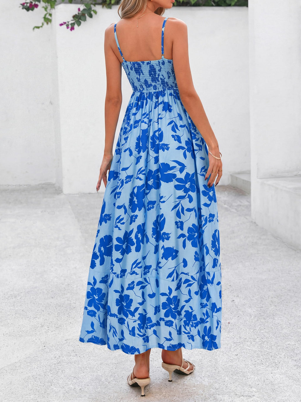 PRETTYGARDEN Women Summer Maxi Dresses 2026 Spaghetti Strap Boho Floral Striped Wedding Guest Beach Vacation Flowy Long Dress(Light Blue Blue Flower,Small)