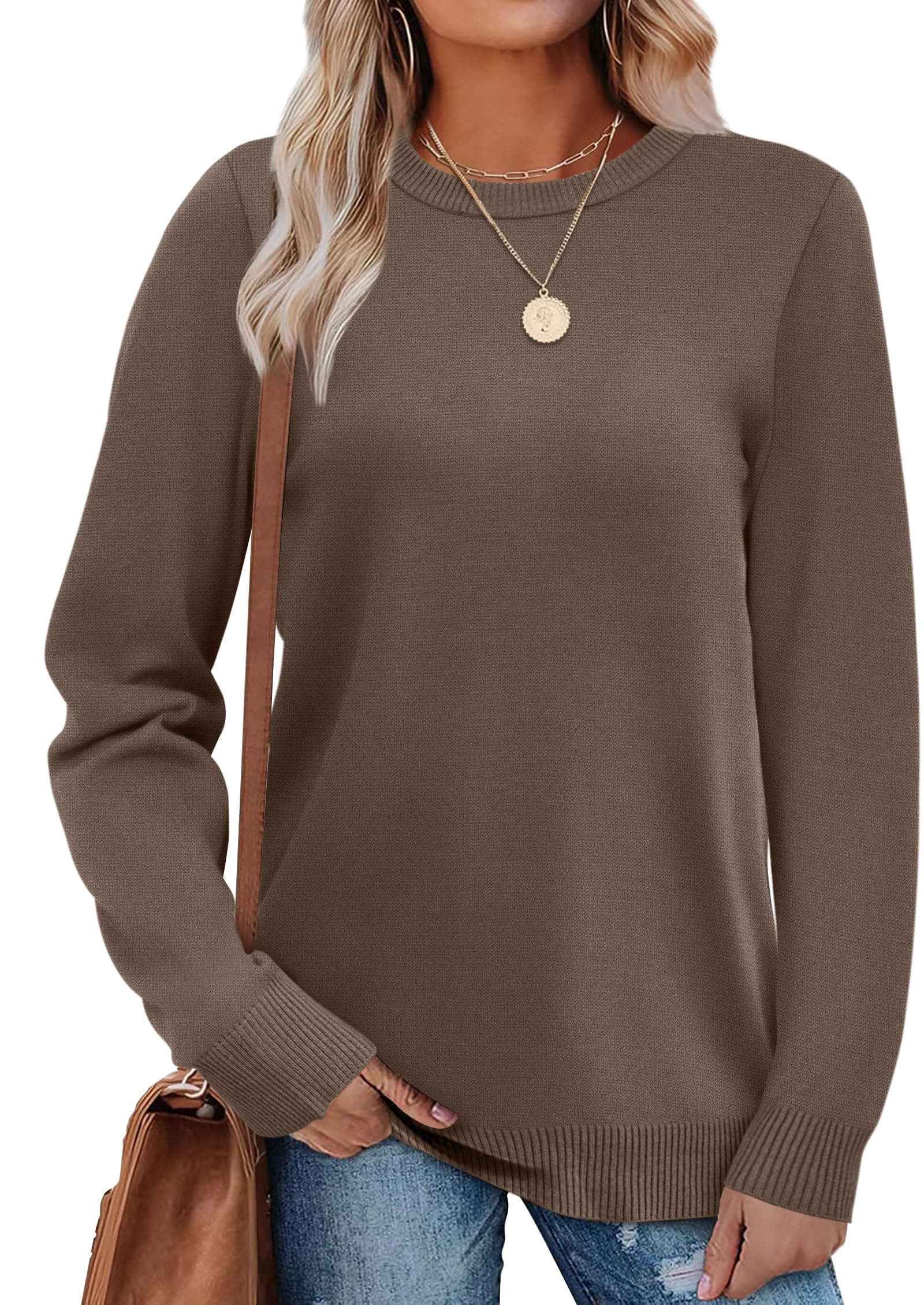 WIHOLL Chocolate Brown Fall Clothes Puff Sleeve Sweaters for Women Trendy Casual Tops for Teachers Travel Vacation Airport Fall Outfits Fashion 2026 L