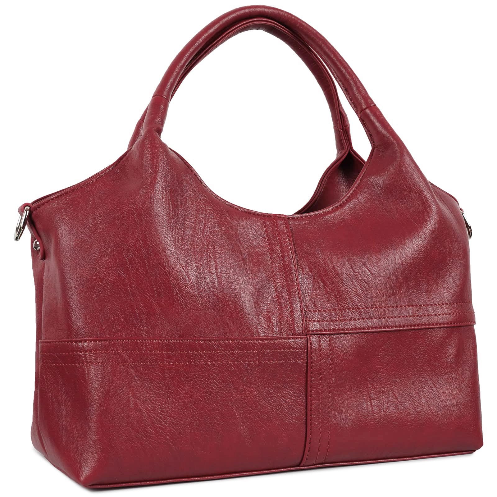 KOGTLA Vegan Leather Purses for Women with Detachable Satchel Strap, Ladies Handbags, Tote Hobo Bags with Top Handle Red