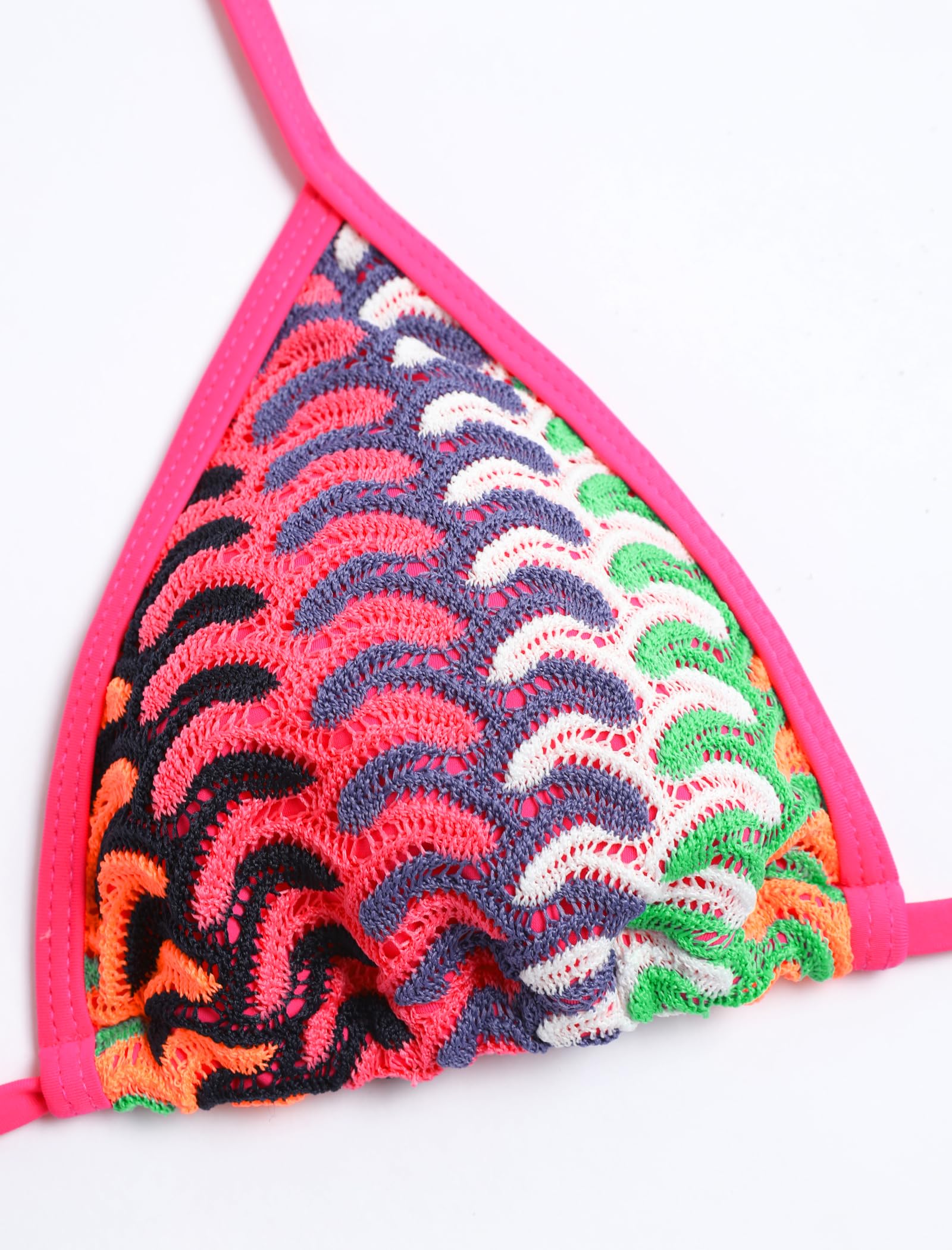 ZAFUL Women's Colorblock Stripes Triangle Halter Tied Cheeky Thong Bikini Set High Cut Two Piece Bathing Suit (2-P-Pink, M)