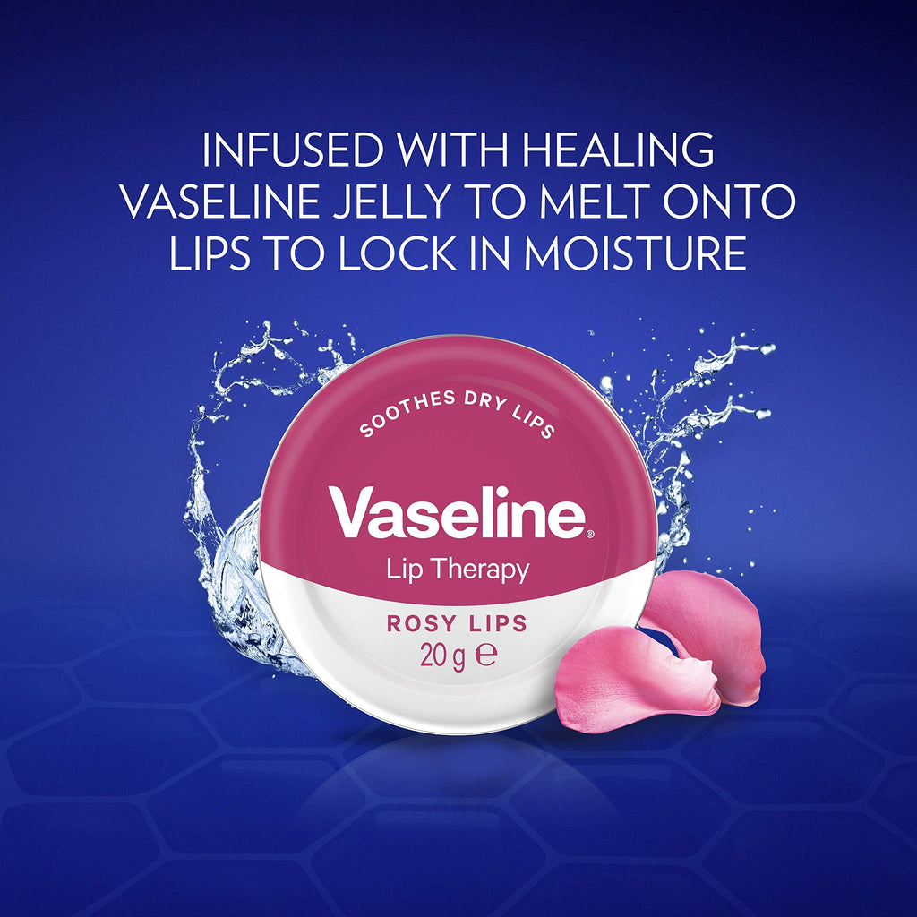 Vaseline Lip Therapy Rosy Lips Lip Balm Tin made with 3x purified petroleum jelly for dry lips 20 g