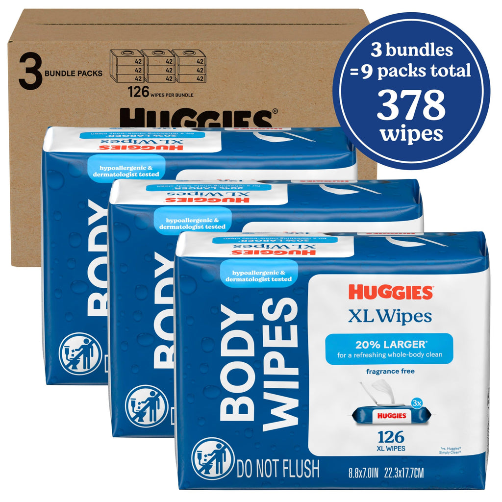 Huggies Extra Large Unscented Wipes, 9 Flip-Top Packs, 378 Count