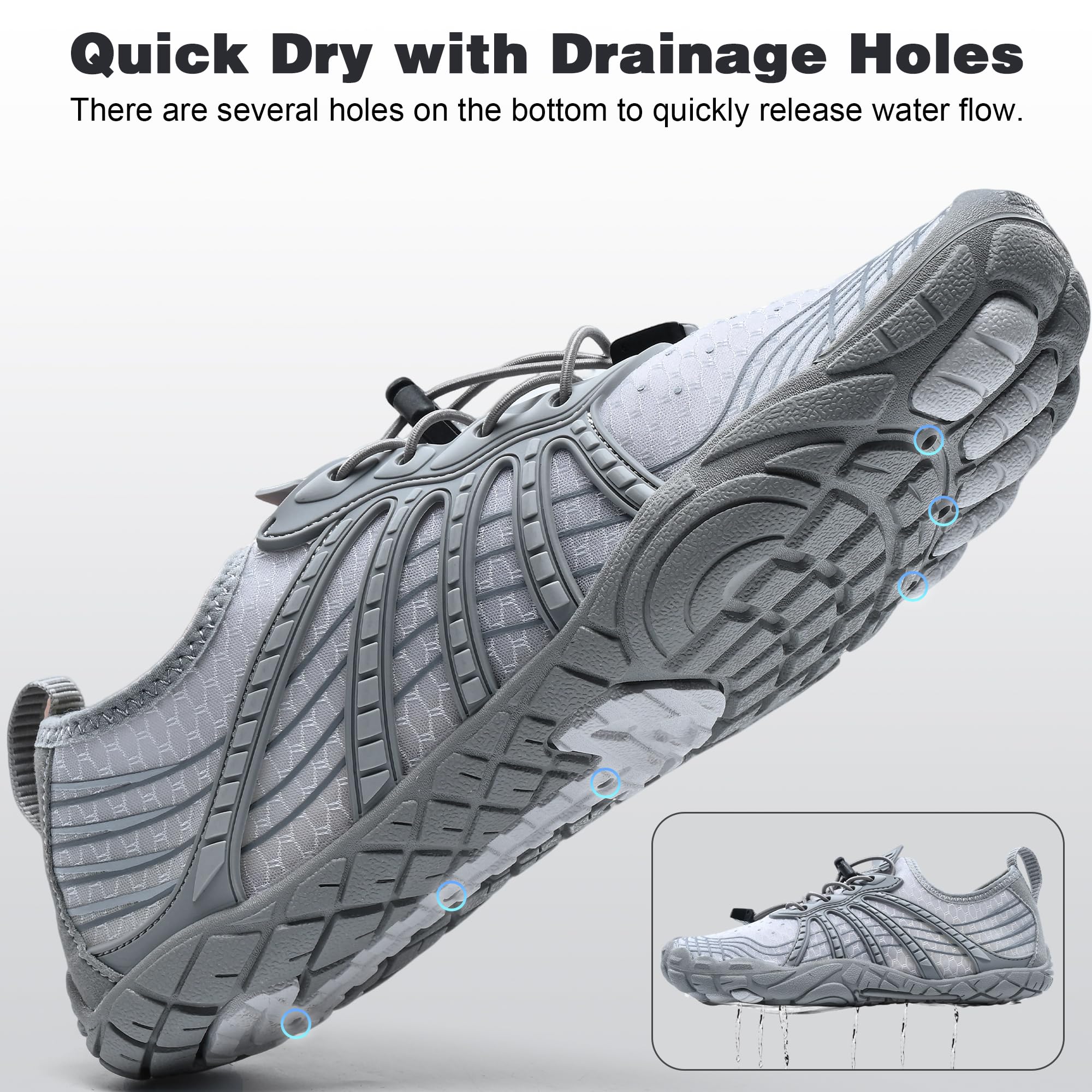 ZOOFLEX Water Shoes for Women Men, Quick Dry Barefoot Shoes,River Shoes for Outdoor Sports and Exercise Grey