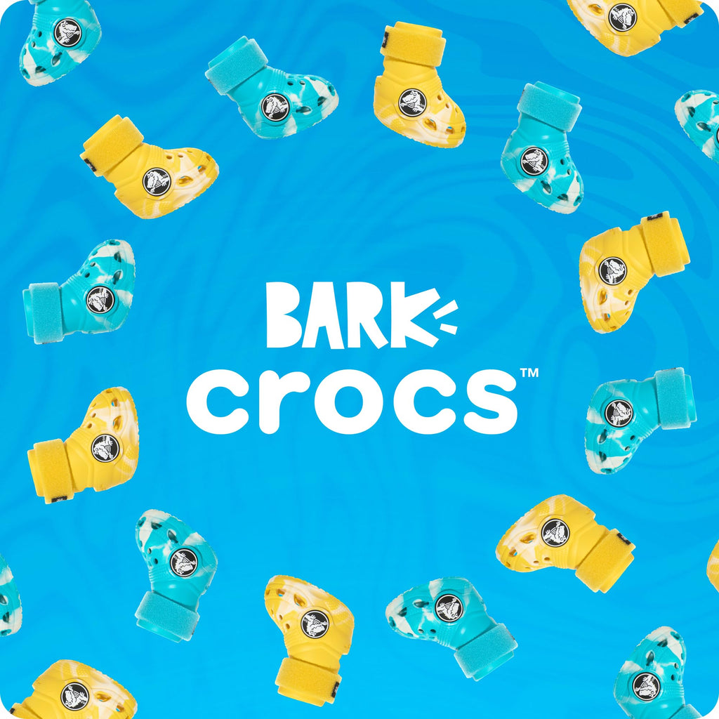 BarkBox Yellow Crocs Dog Shoes – Set of 4 Glow-in-The-Dark Dog Booties with EVA Foam, Adjustable Strap & Non-Slip Sole – Comfortable Paw Protection for Medium Breeds (26-50 lbs)