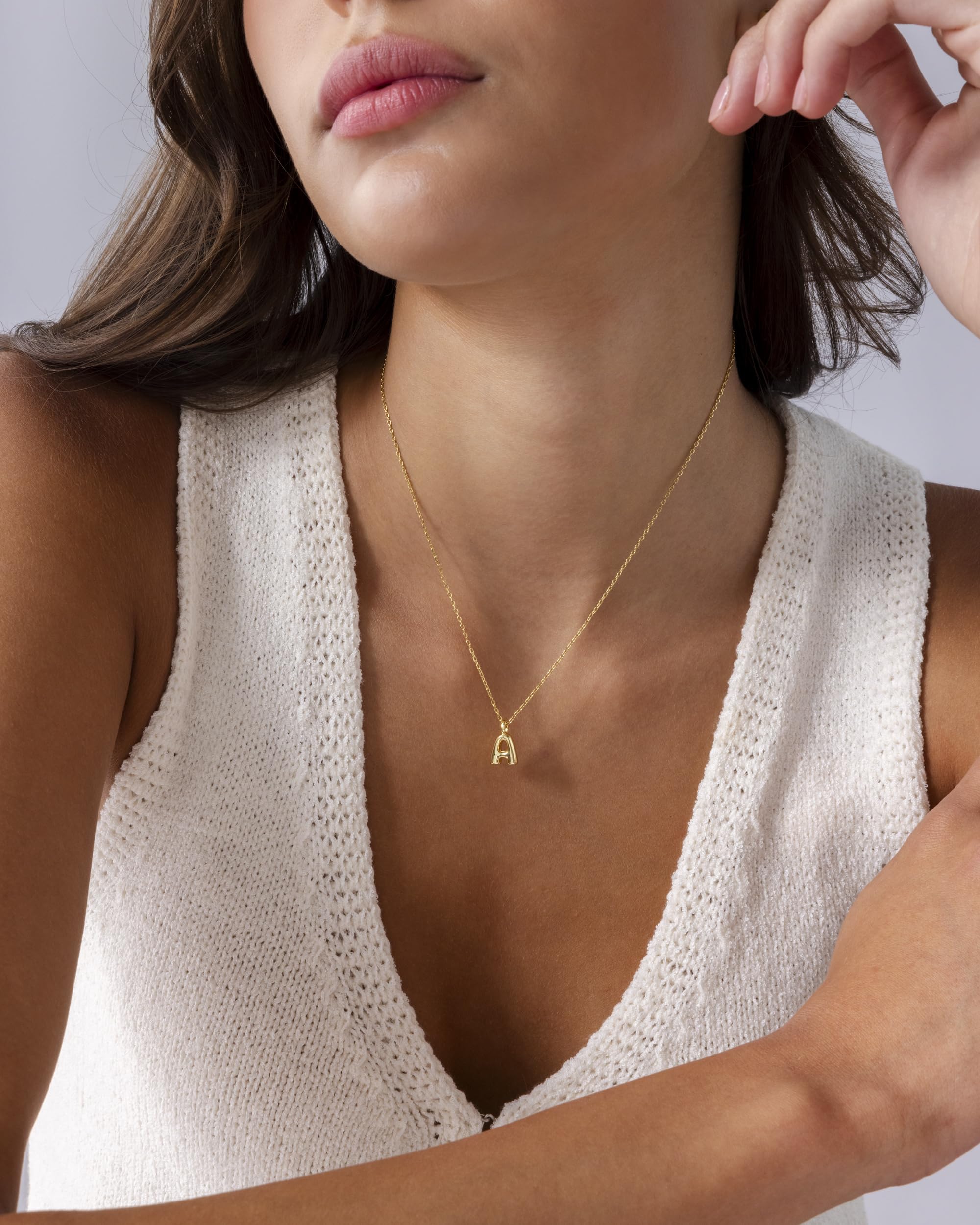 PAVOI 14K Yellow Gold Plated Dainty Chunky Bubble Initial Letter Pendant Necklace for Women - Alphabet Necklace - Letter J