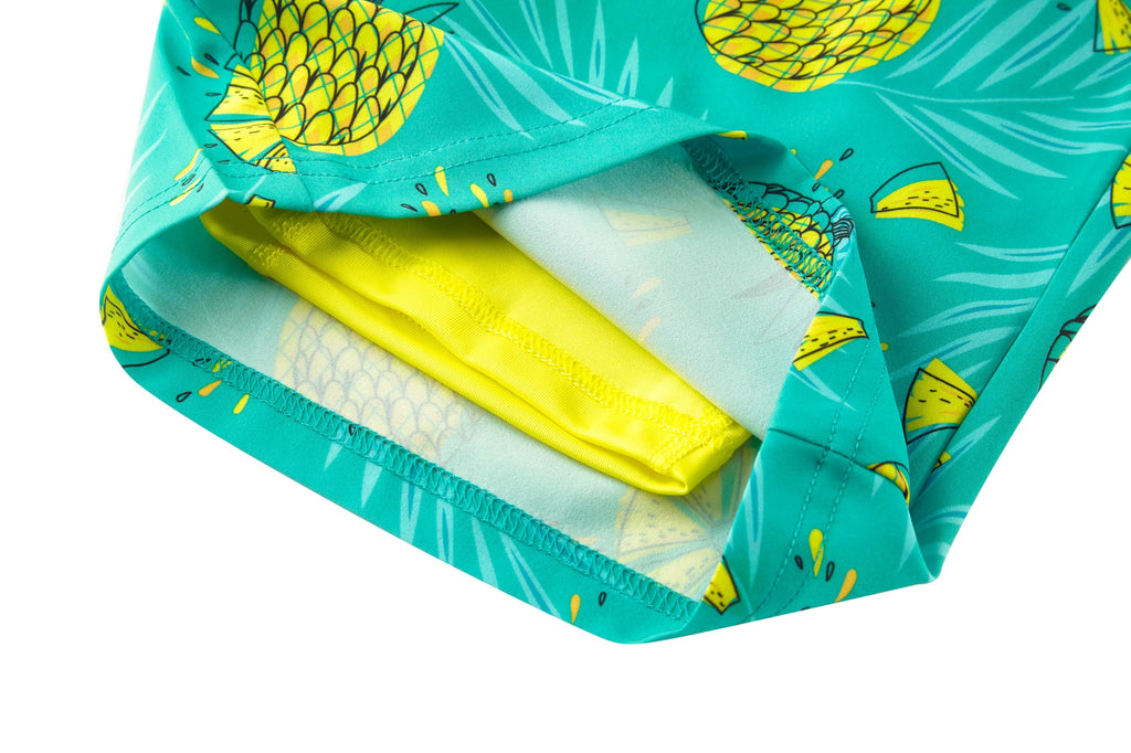 UMELOK Boys Swim Trunks Swimsuit Boxer Brief 2 in 1 Compression Liner Stretch Swim Shorts Quick Dry Beach Bathing Suit Neon Pineapple 10/12
