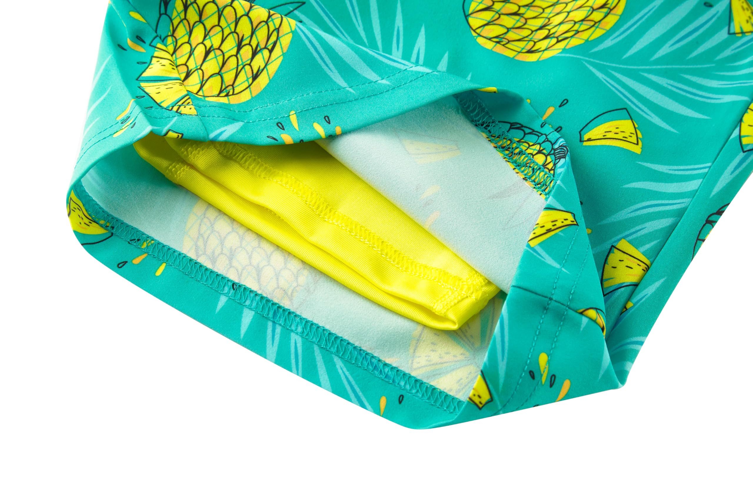 UMELOK Boys Swim Trunks Swimsuit Boxer Brief 2 in 1 Compression Liner Stretch Swim Shorts Quick Dry Beach Bathing Suit Neon Pineapple 10/12