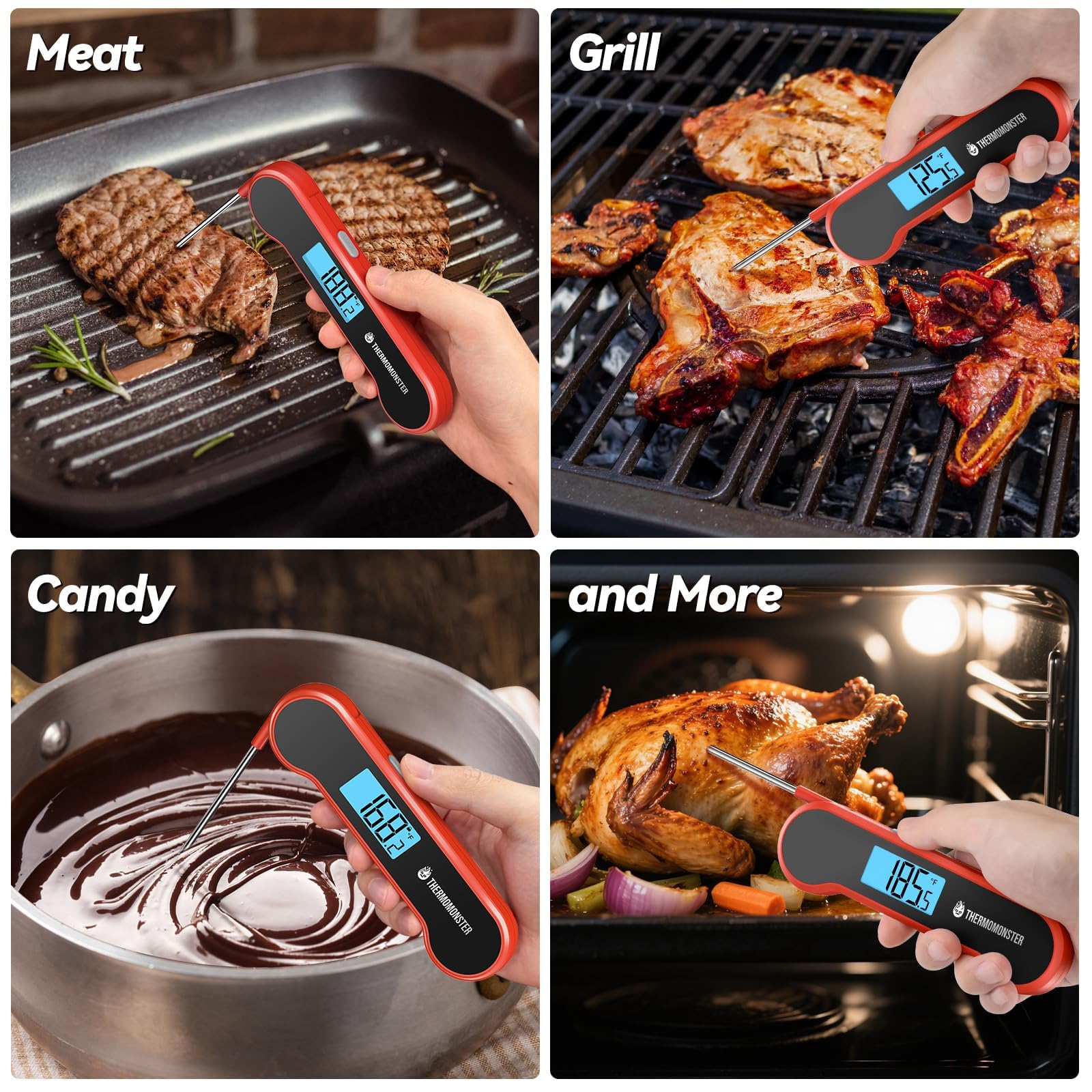 0.5 Sec Instant Read Meat Thermometer Digital with ±0.5℉ Precision, Food Thermometer for Cooking Kitchen Gadgets, Oven Grill Candy BBQ Essentials Accessories, Gifts for Him Dad Men Birthday, Red