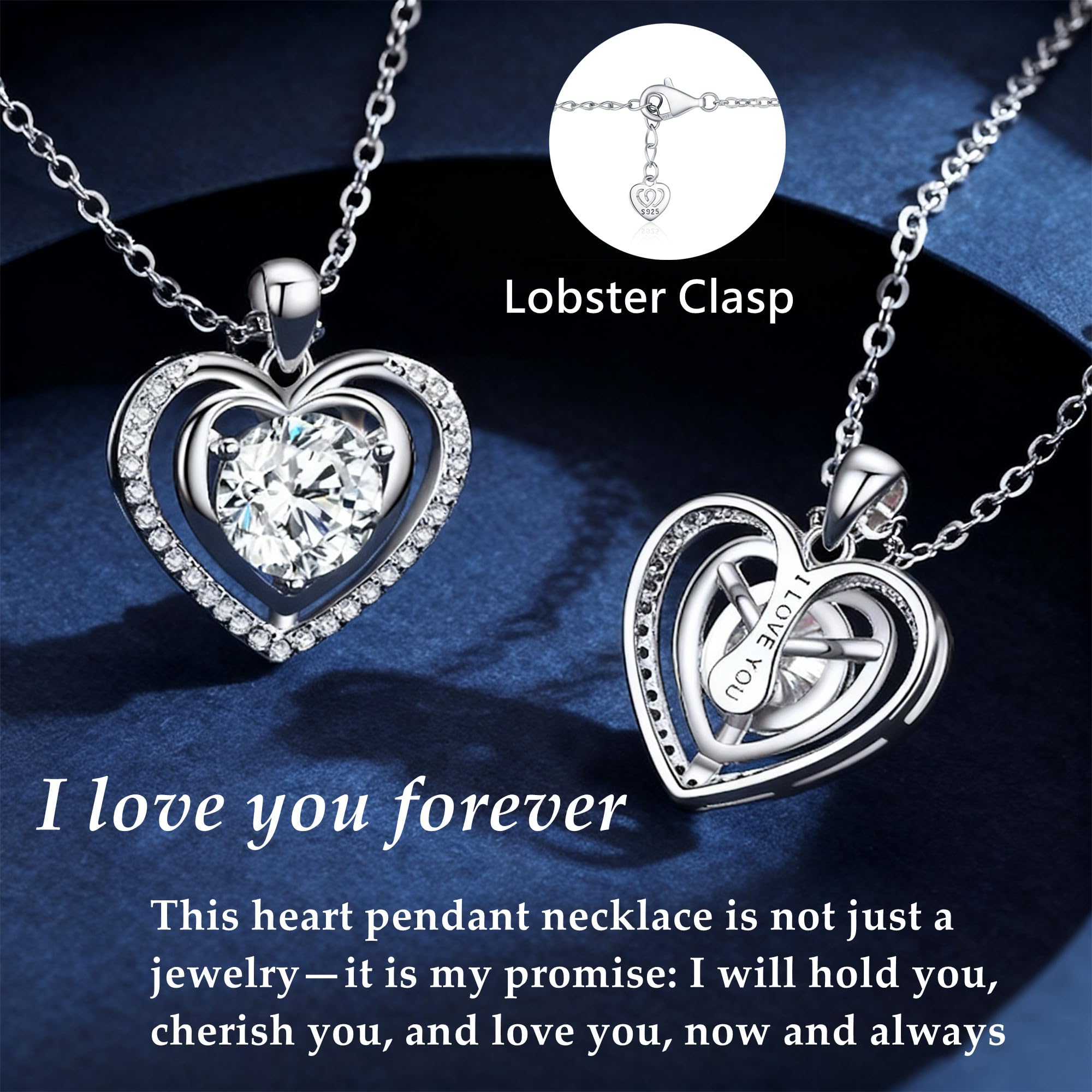 Heart Pendant Necklace for Women Gift for Wife Moissanite 1-3Carats Silver Pendant Jewelry Wedding Anniversary Birthday Valentines Gift for Her Engagements Christmas Mothers Day for Mom Daughter Girlfriend