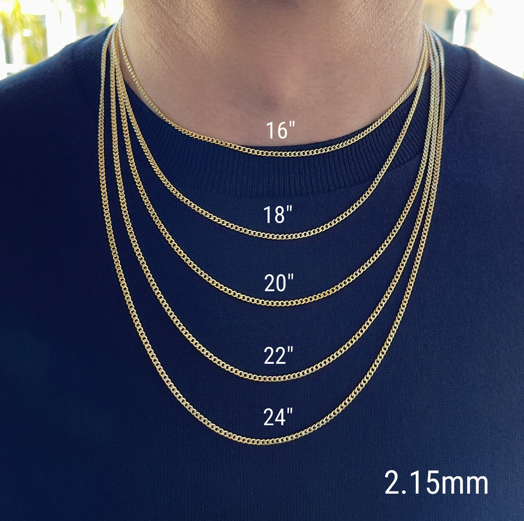 JEWELHEART 14K Gold Miami Cuban Link Chain Men - 2.15mm Diamond Cut Cuban Curb Chain - Dainty Yellow Real Gold Necklaces For Women with Lobster Clasp 20"