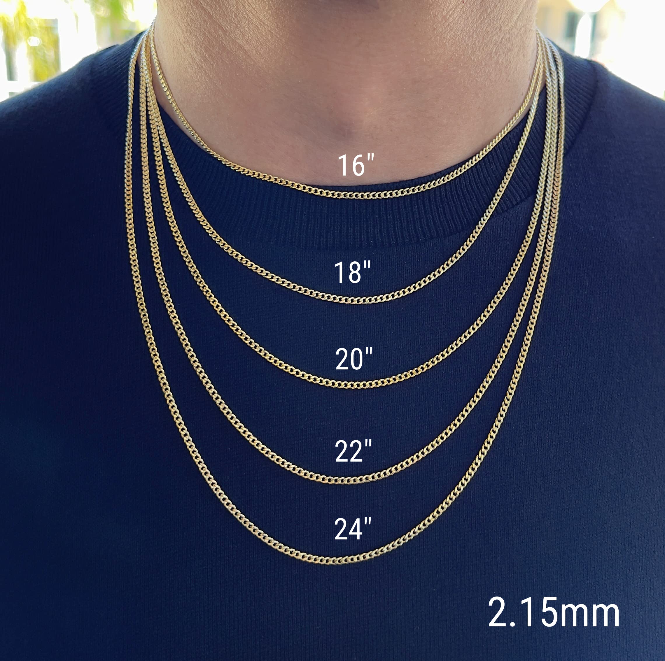 JEWELHEART 14K Gold Miami Cuban Link Chain Men - 2.15mm Diamond Cut Cuban Curb Chain - Dainty Yellow Real Gold Necklaces For Women with Lobster Clasp 20"