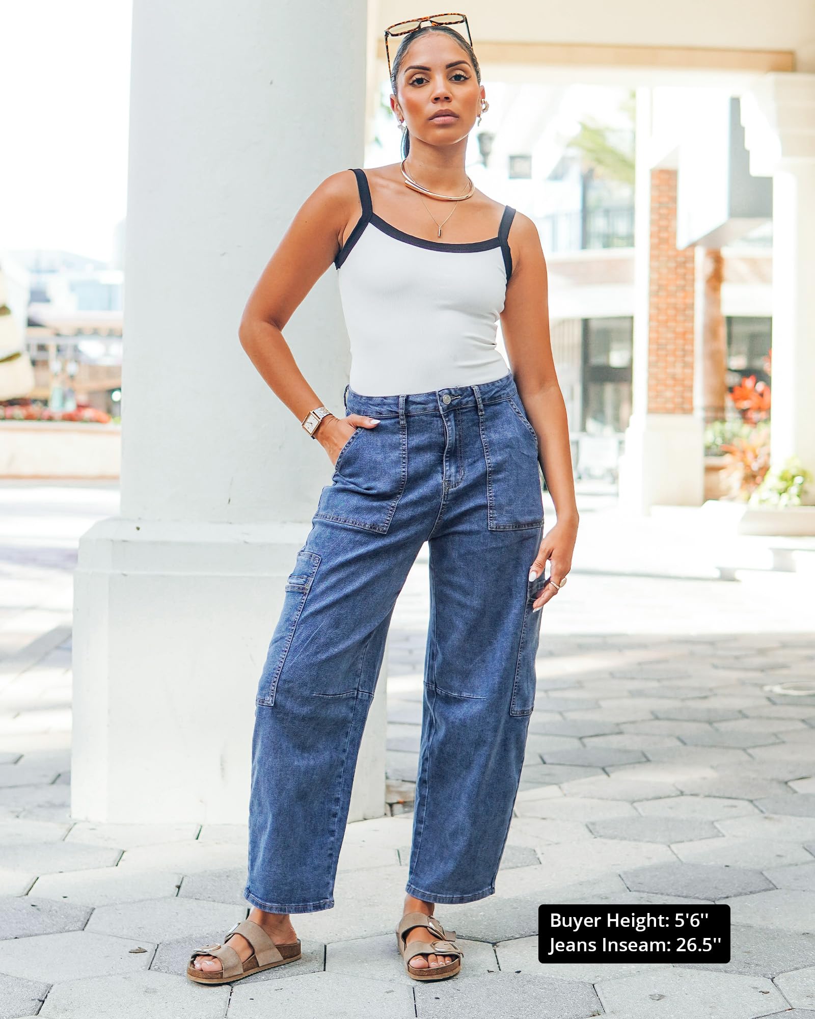 GRAPENT Barrel Women's Baggy High Waisted Oversized Ankle Jeans - Reef Blue, X-Large (Size 16-18)