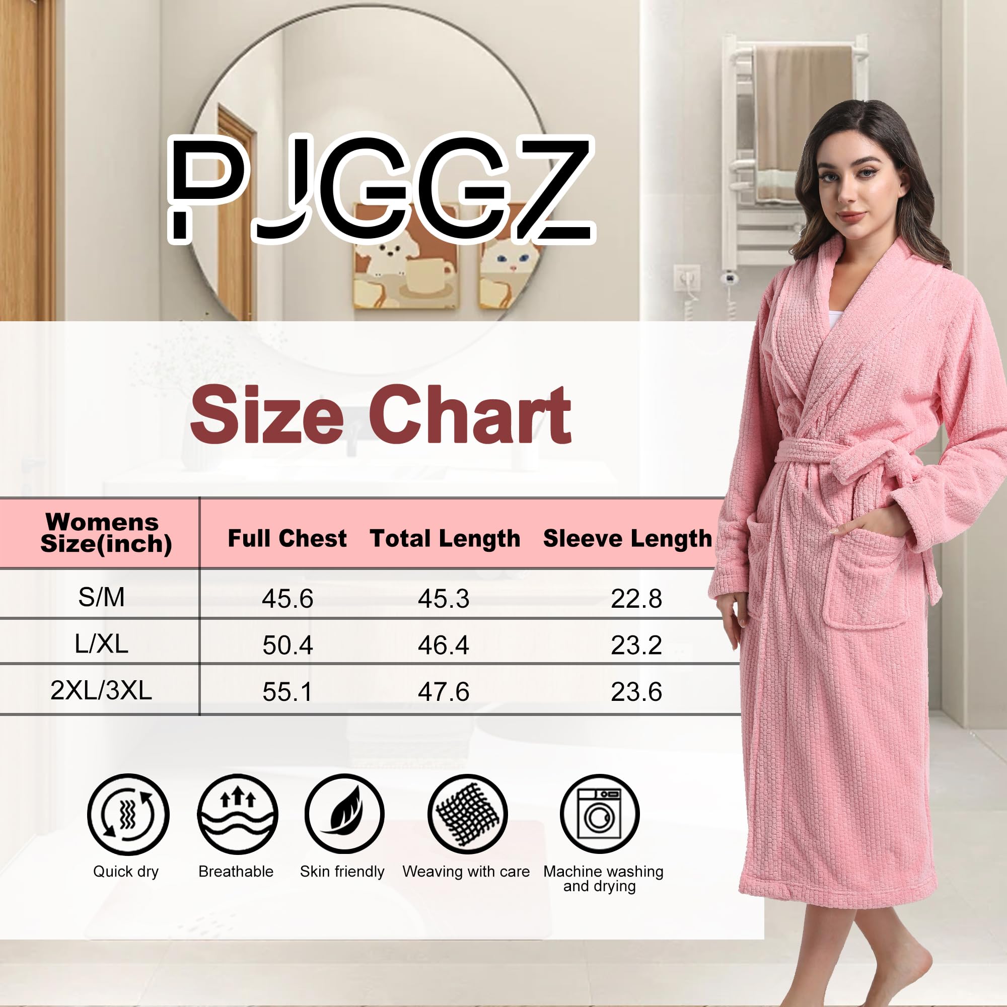 PJGGZ Women's Shawl Collar Bathrobe, Soft Long Towel Robes for Women - Super Absorbent Quick Dry Yet Warm(Light Pink, S/M)