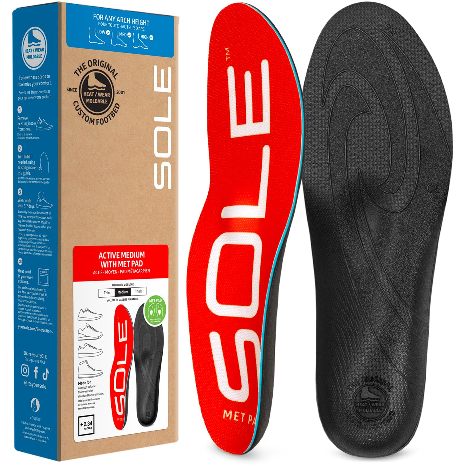 SOLE Active Medium Shoe Insoles with Metatarsal Pads - Men's Size 11/Women's Size 13