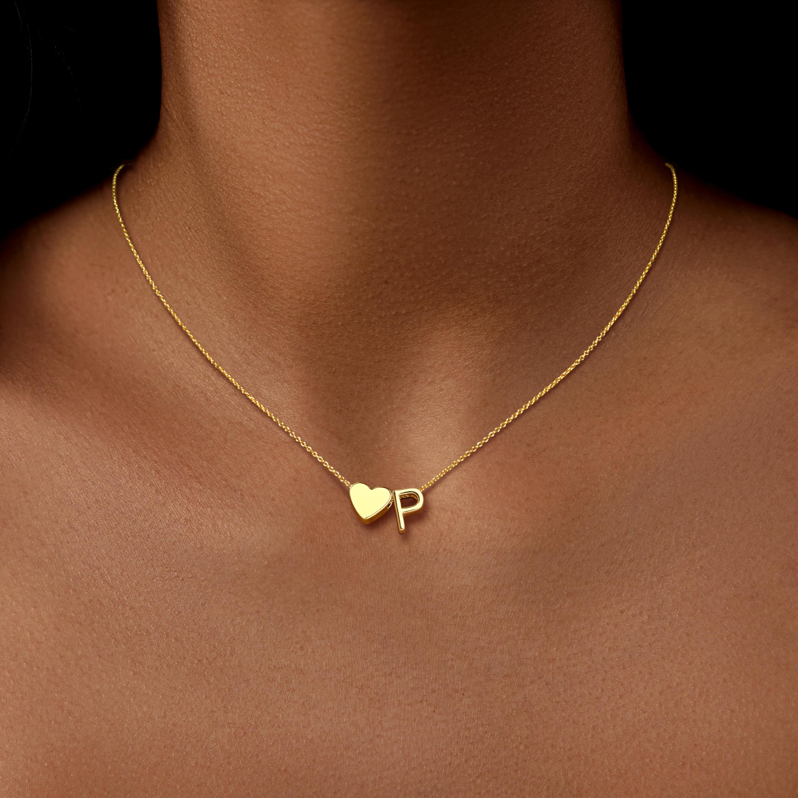 Inerney Gold P Necklace for Girl, Letter P Necklace with Heart Pendant, 14K Gold Plated Initial Jewelry for Women, Dainty Gift for Mom Wife Girlfriend
